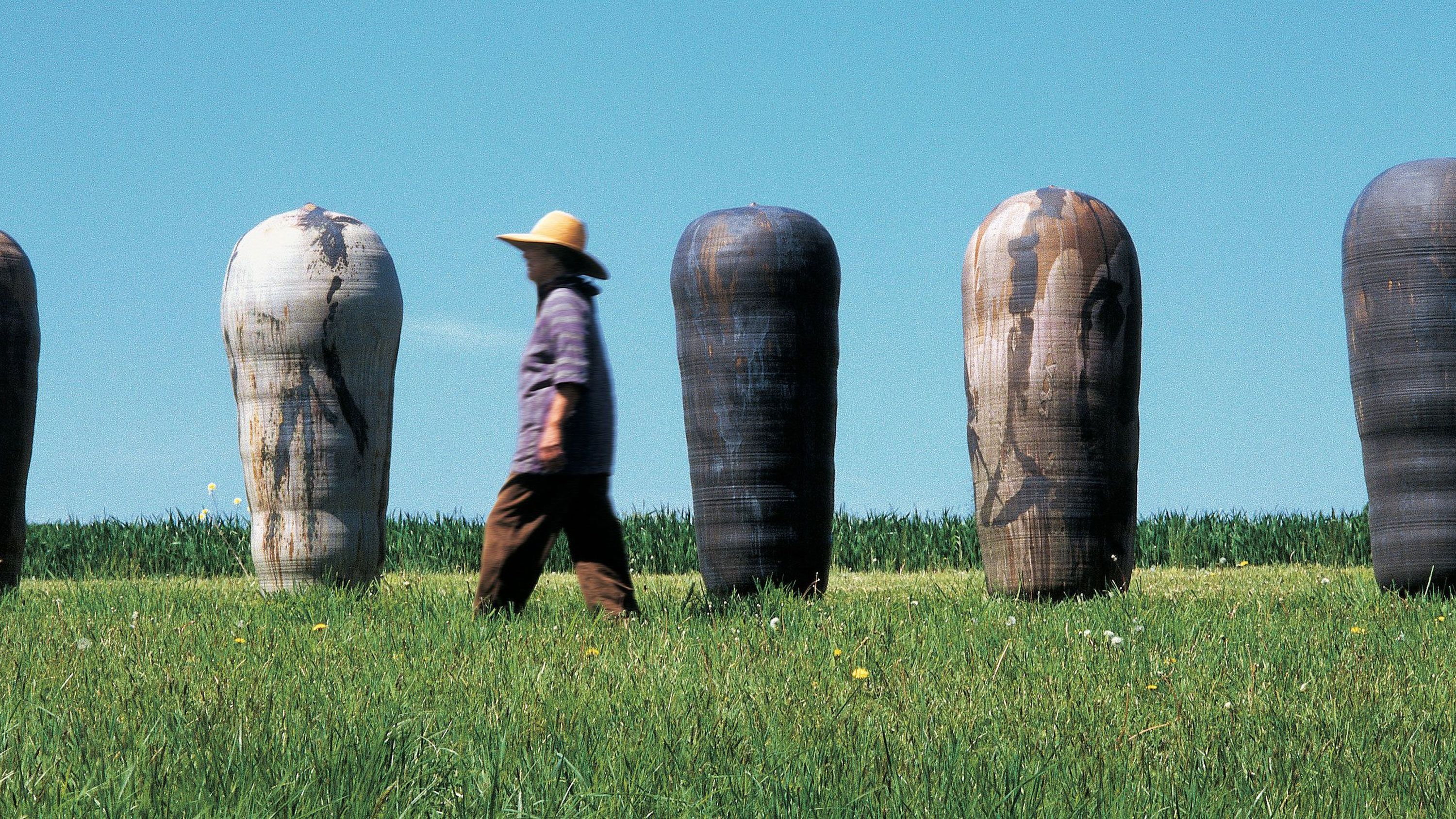 Takaezu walking amongst her Star Series (c. 1994–2001).