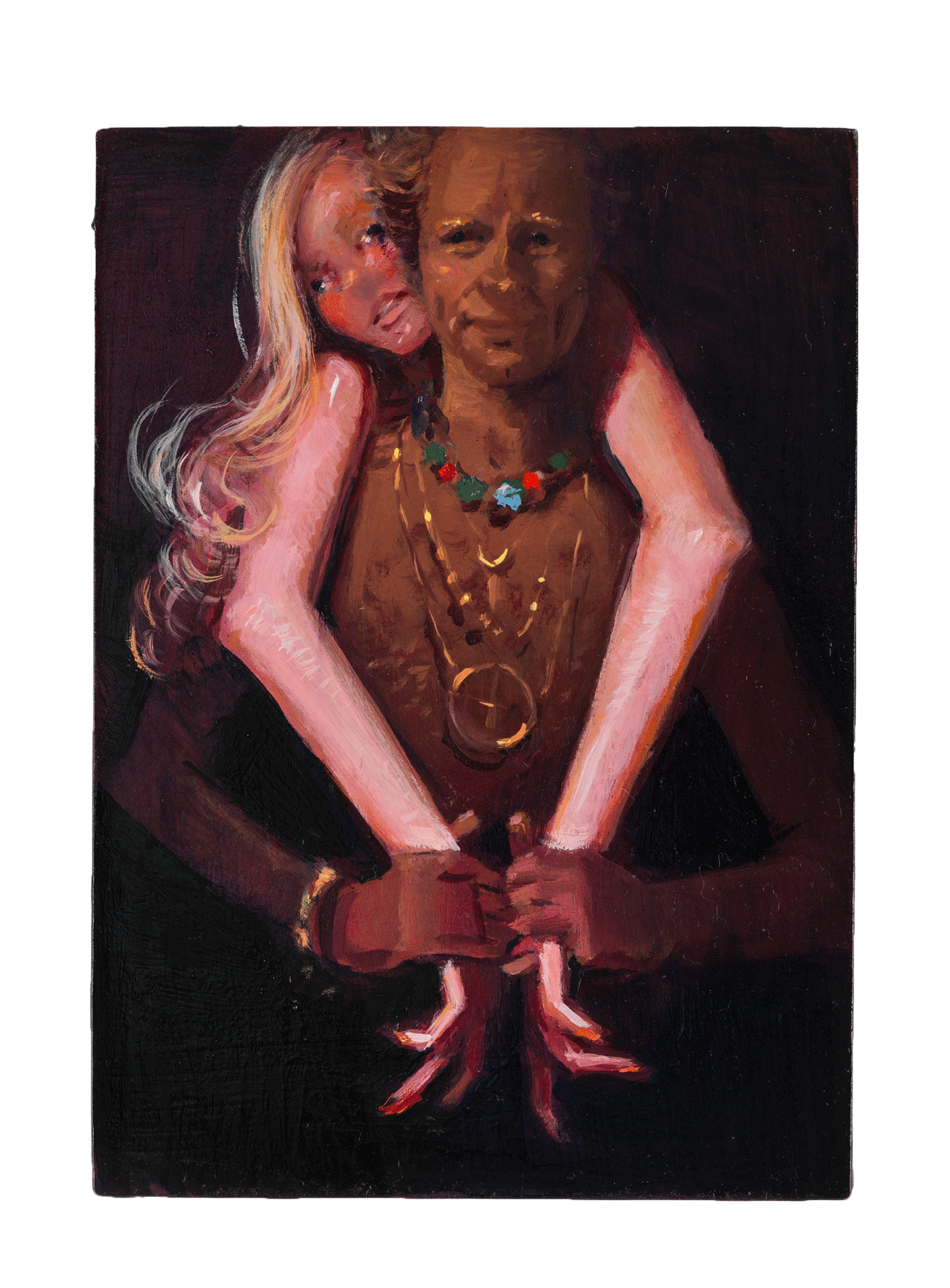 A painting by Lisa Yuskavage, titled Golden Couple, dated 2017.