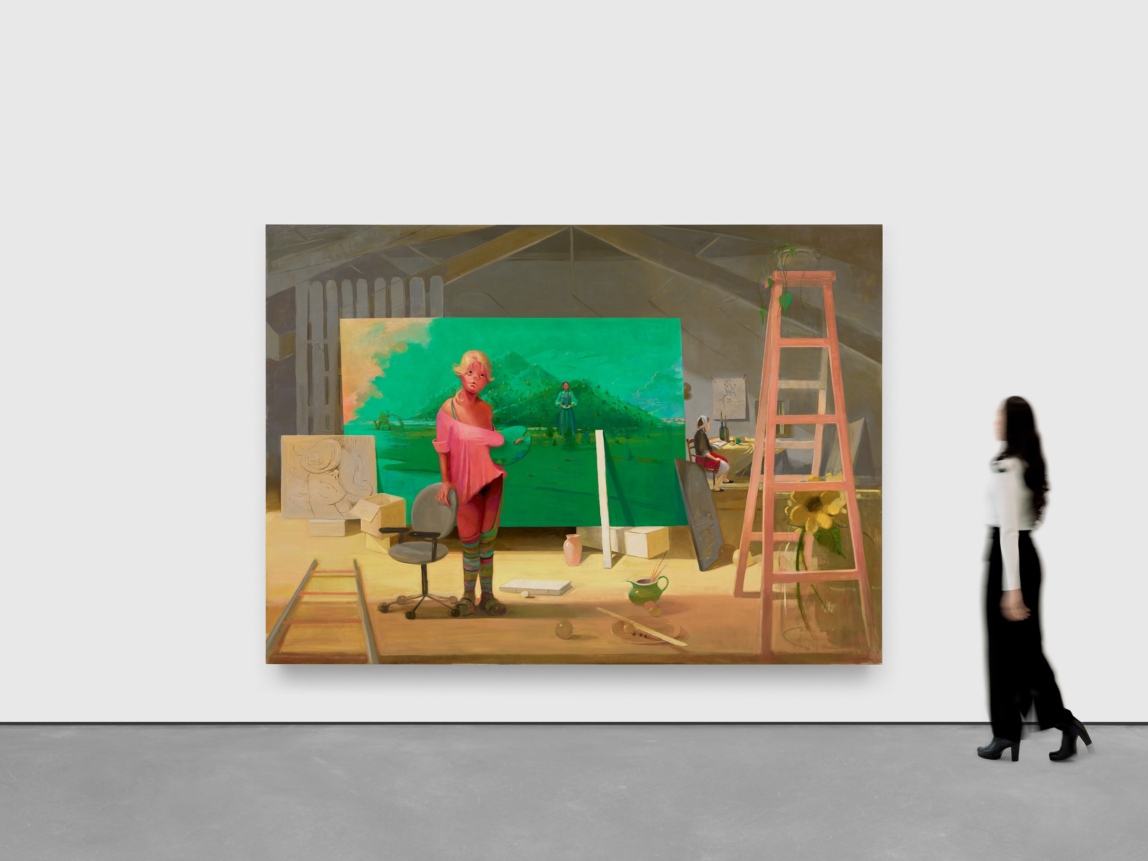 A painting by Lisa Yuskavage, titled The Artist's Studio, dated 2022.