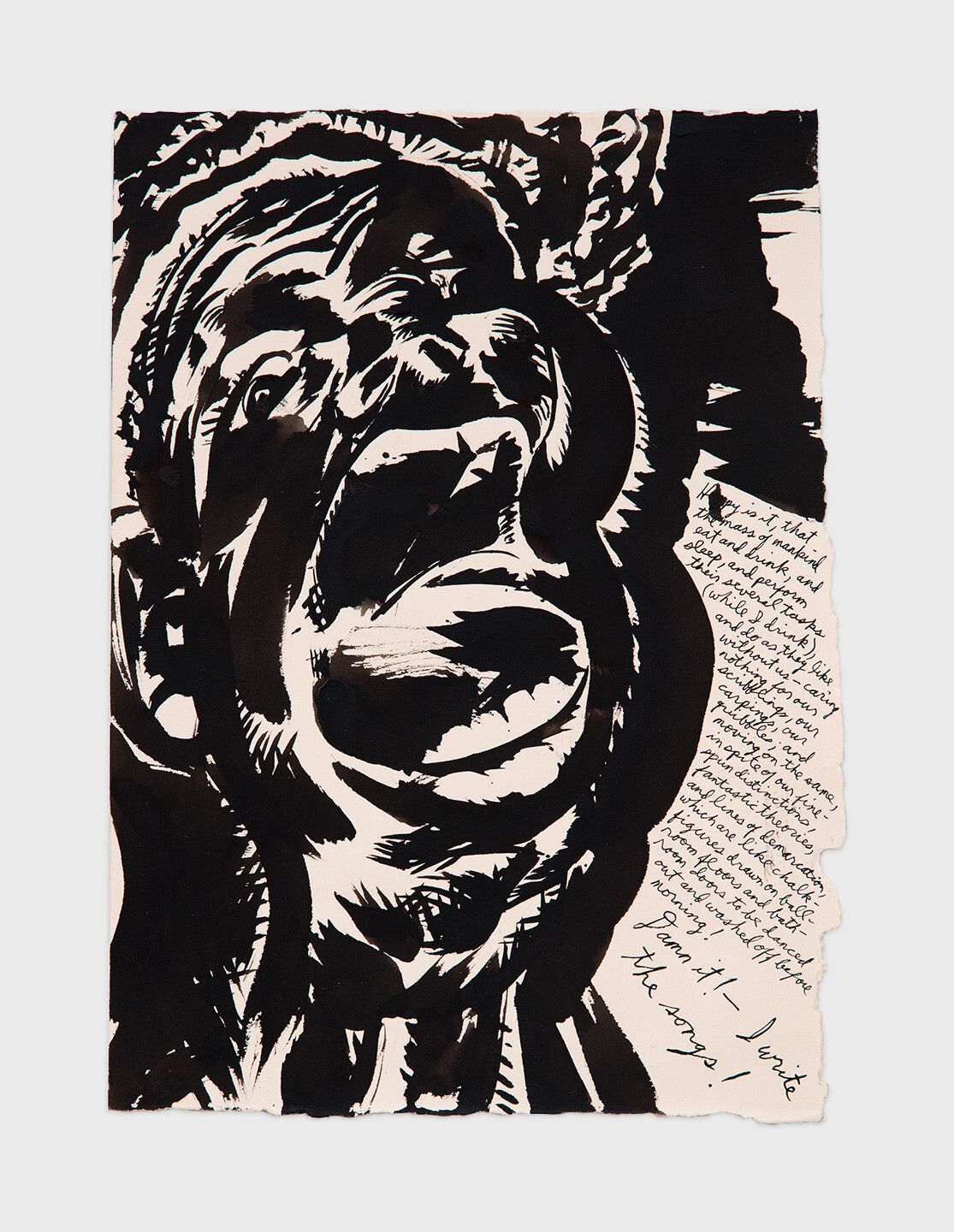 An ink drawing by Raymond Pettibon titled No Title (Happy is it...), dated 1999
