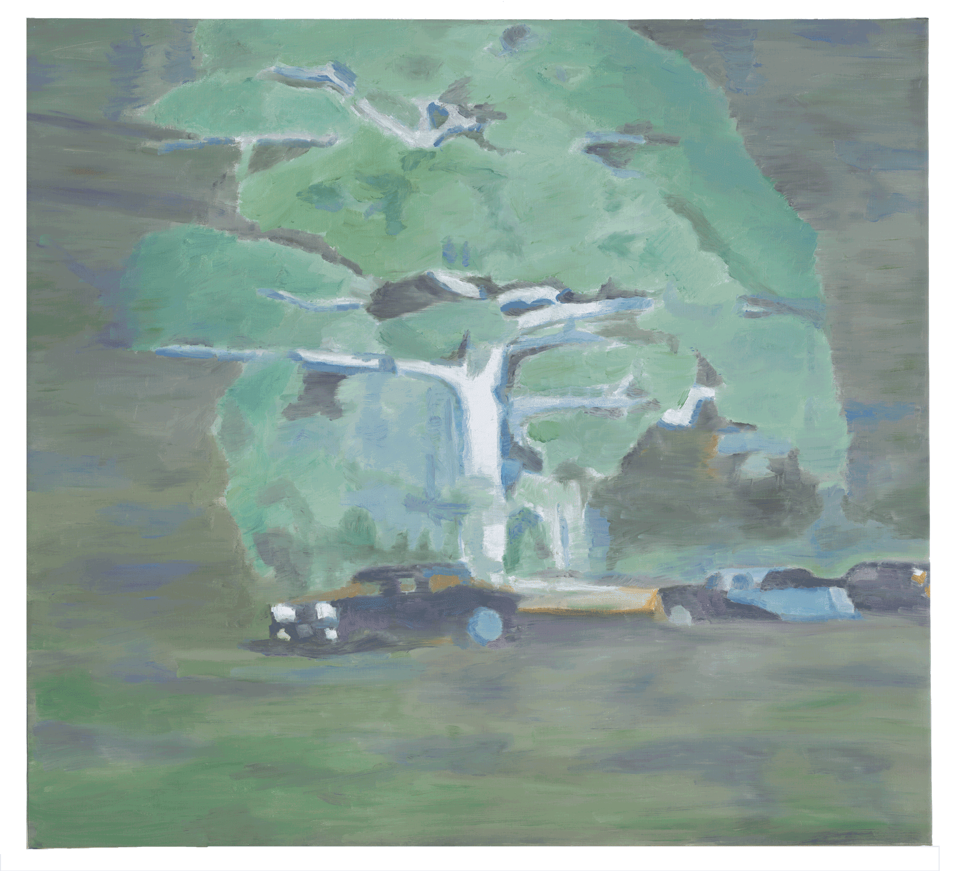A painting by Luc Tuymans, titled Reconstruction, dated 2000.