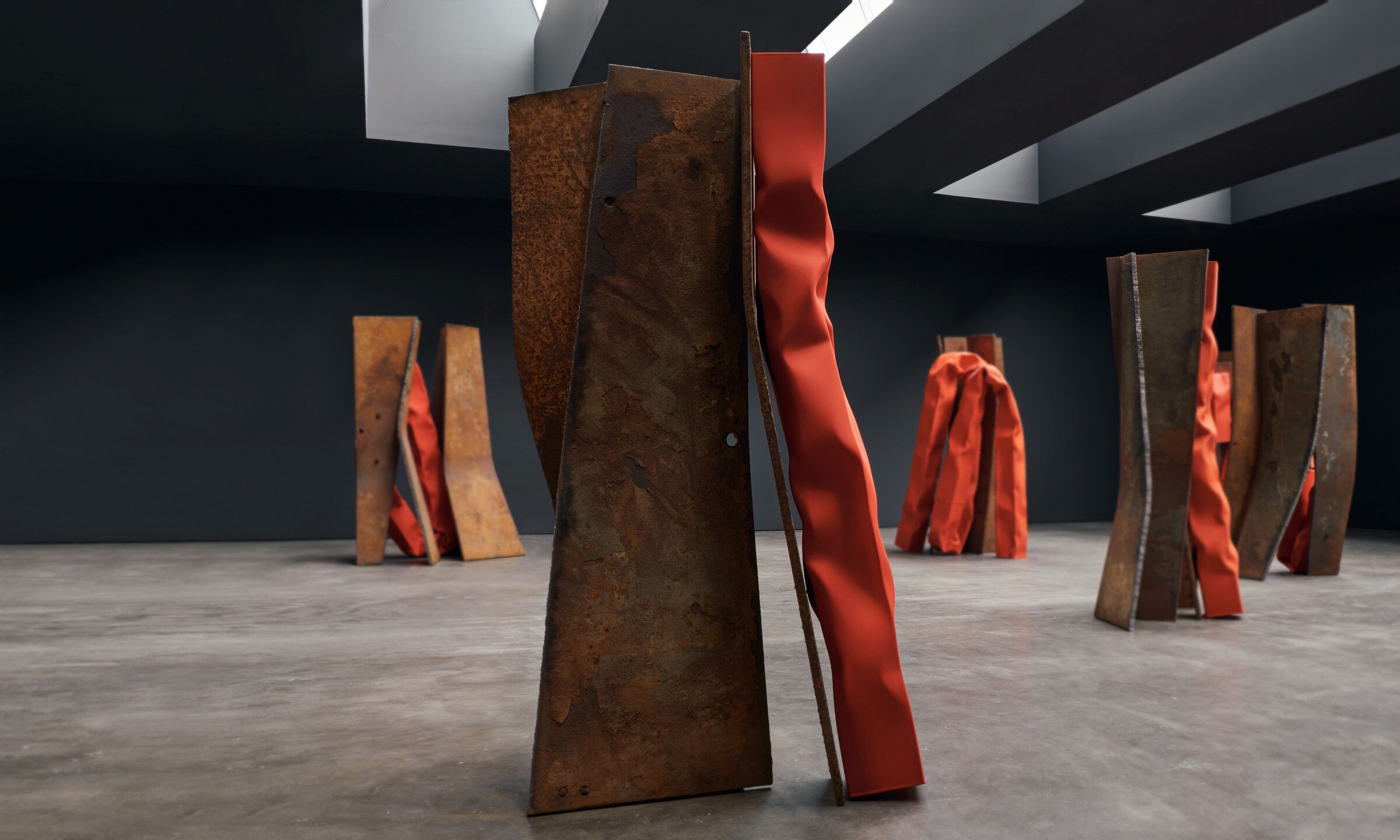A steel, stainless steel, and urethane paint by Carol Bove, titled Chimes at Midnight II, dated 2021.