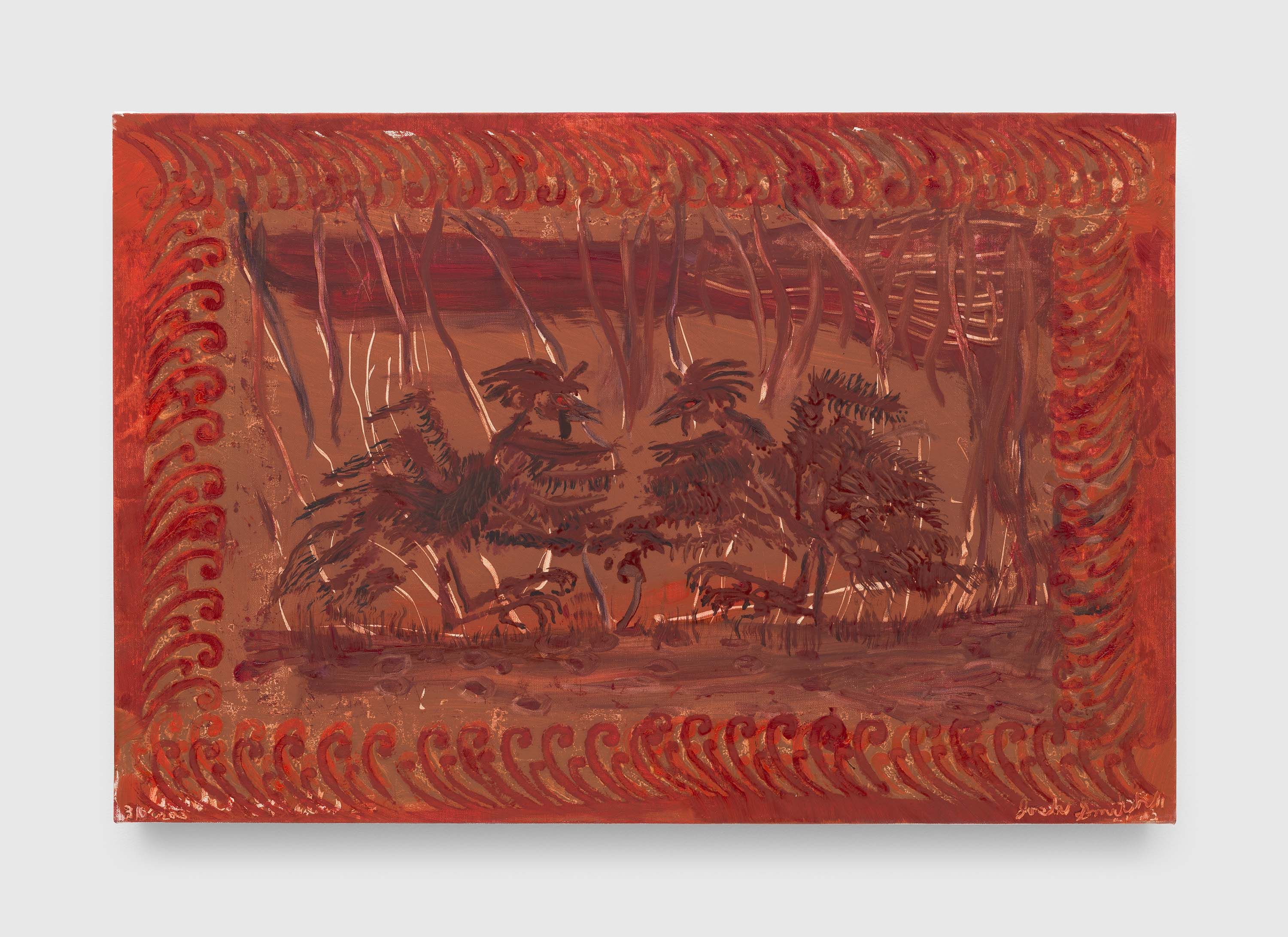 A painting by Josh Smith, titled Cockfight, dated 2023.