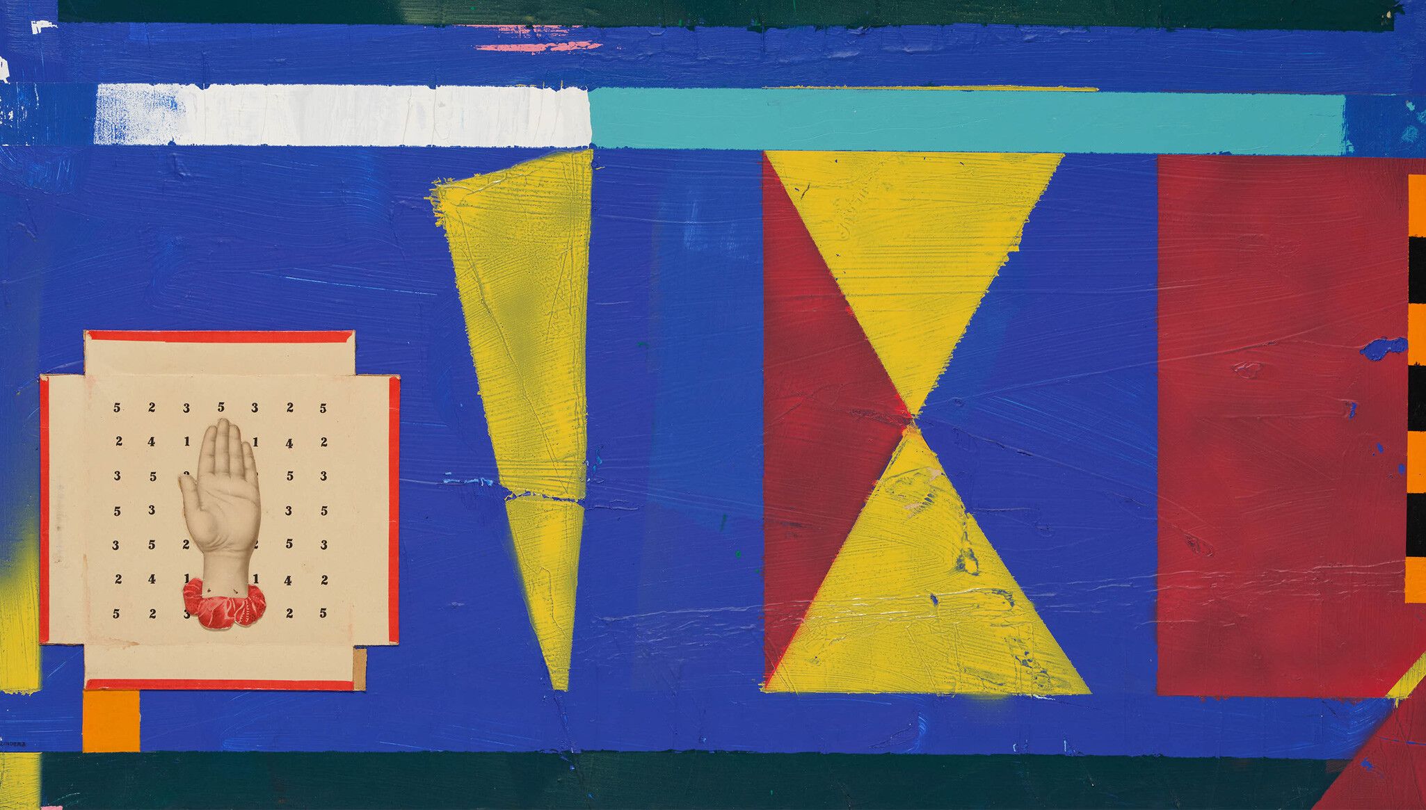 A detail of an artwork by Raymond Saunders, titled Passing By and Always Curious, dated 1986