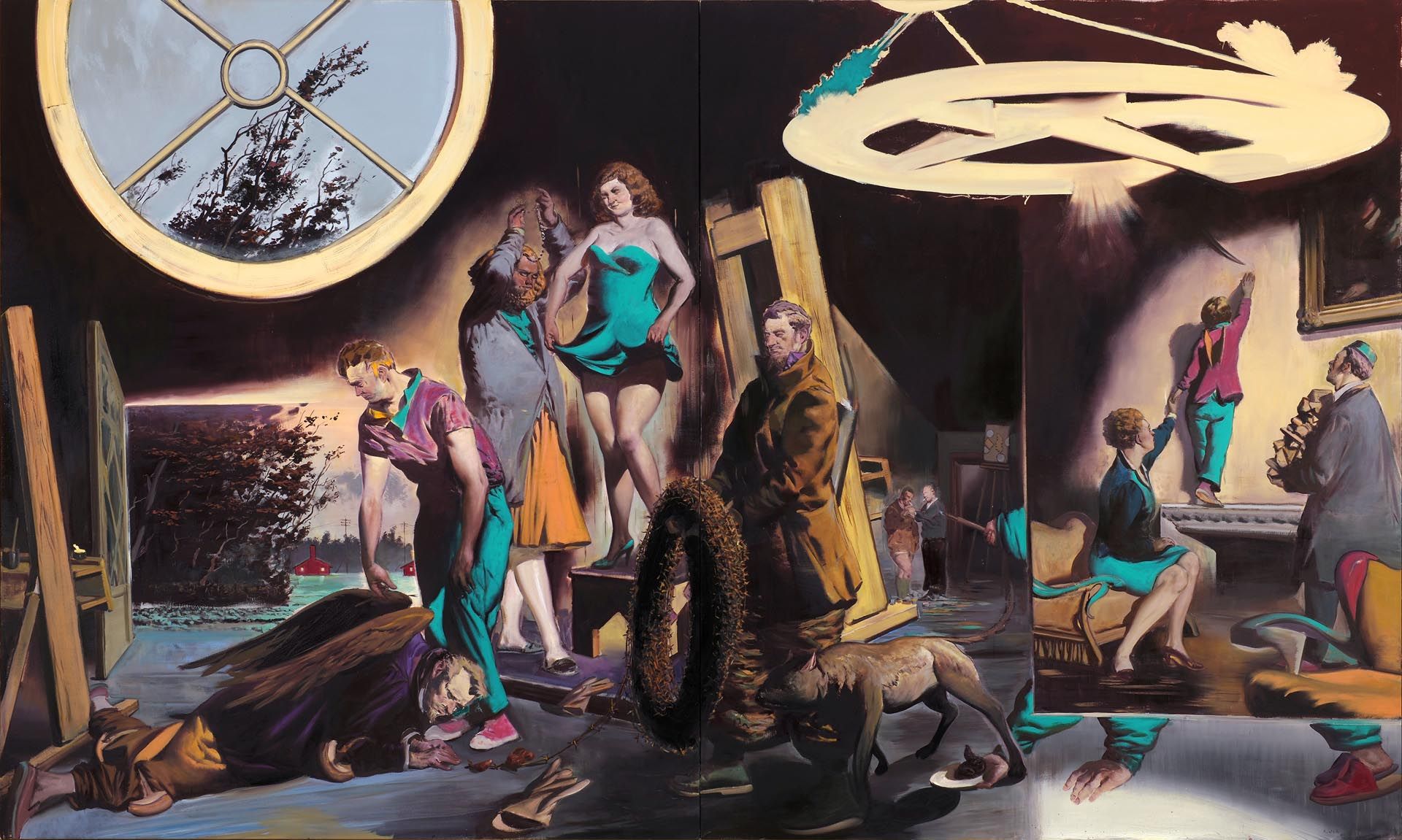 A painting by Neo Rauch, titled Das Kreisen, dated 2011.