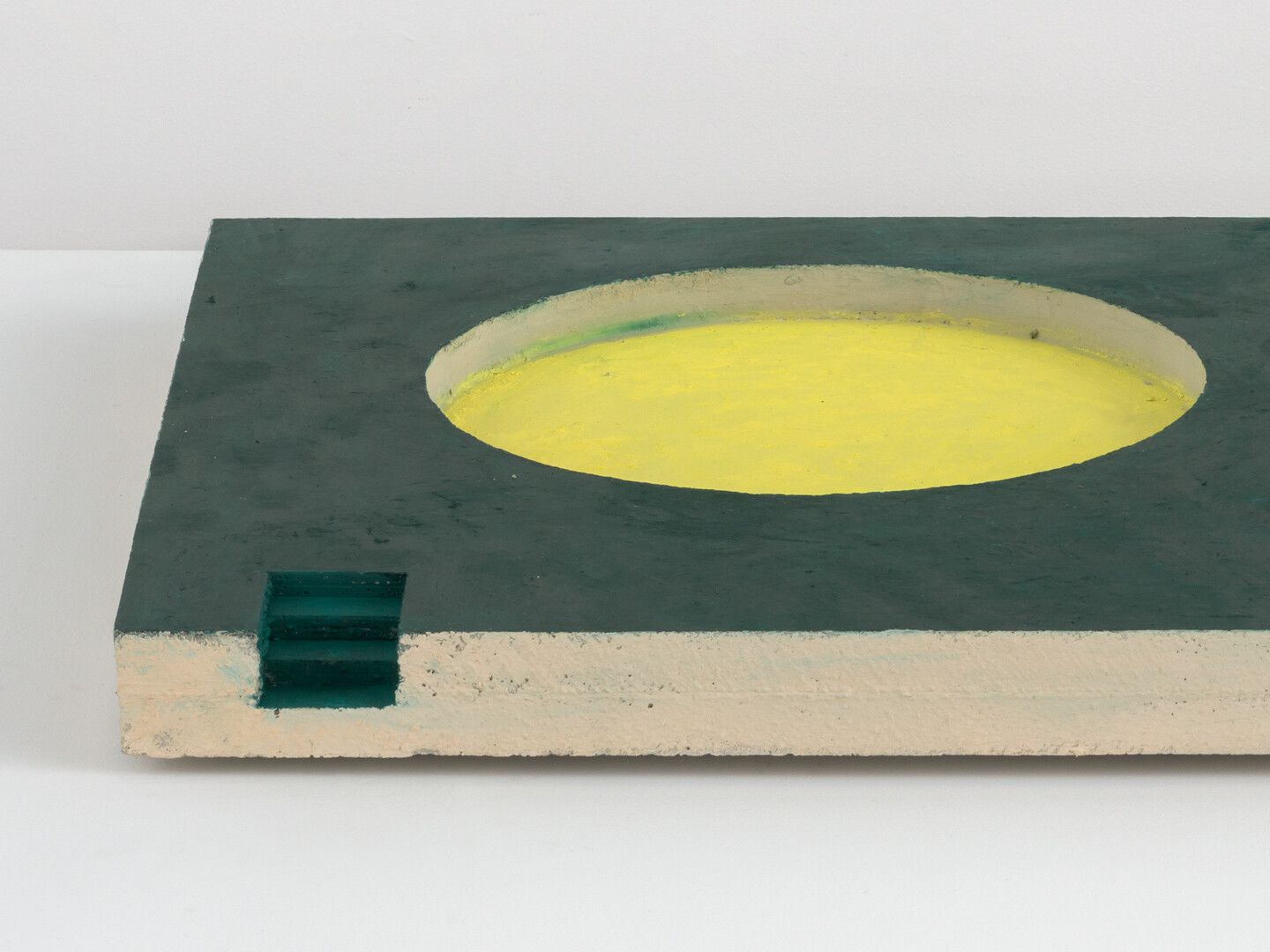 Detail view of an untitled oilstick on concrete sculpture by Harold Ancart, dated 2020.