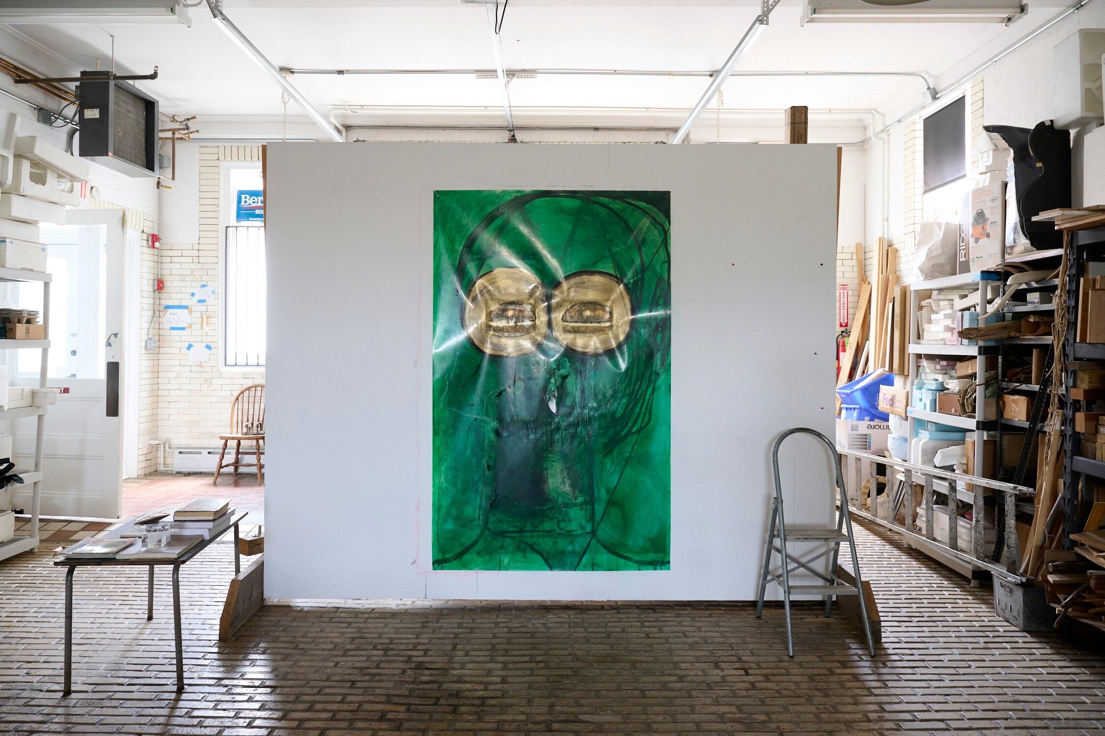 A Photo by Jason Schmidt of Huma Bhabha’s studio, in Poughkeepsie, New York.