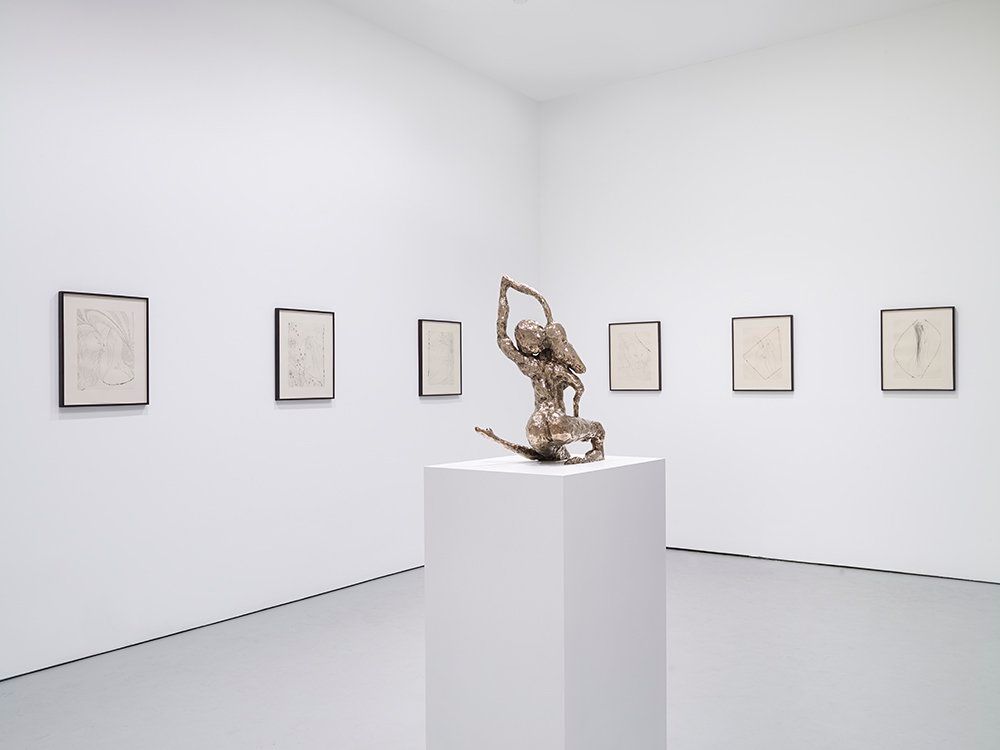 Installation view of the exhibition Chris Ofili: Devil's Pie, at David Zwirner in New York, dated 2007.