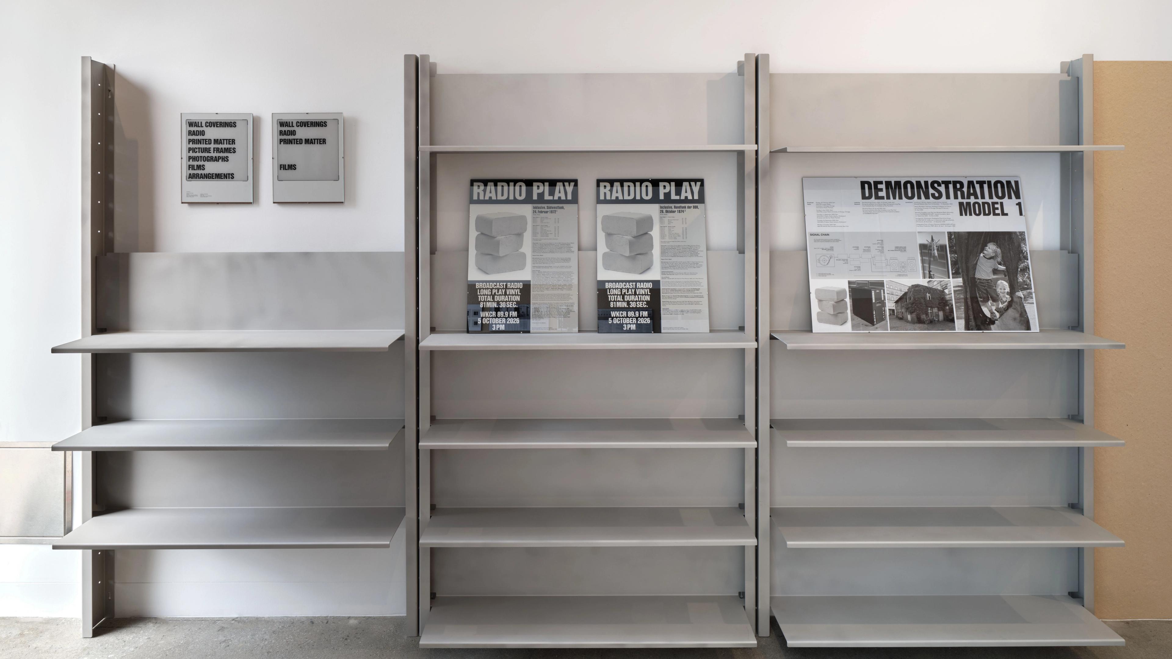 Installation view of the exhibition Christopher Williams: KÜCHENBEDARF + ARBEITSSCHUHE at Architecture Books, located in Los Angeles, 2026.