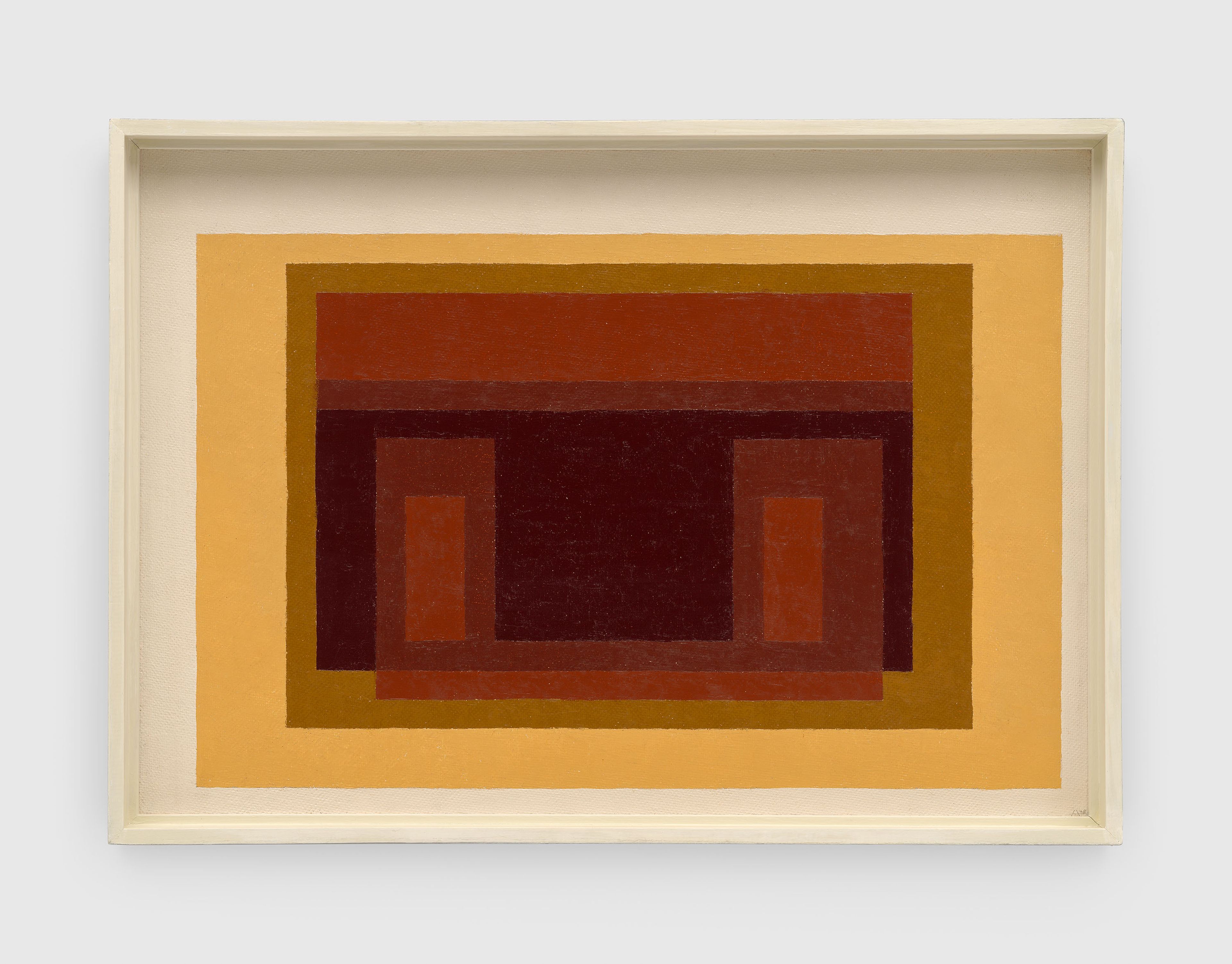 A painting by Josef Albers, titled Browns, Ochre, Yellow, dated 1948.