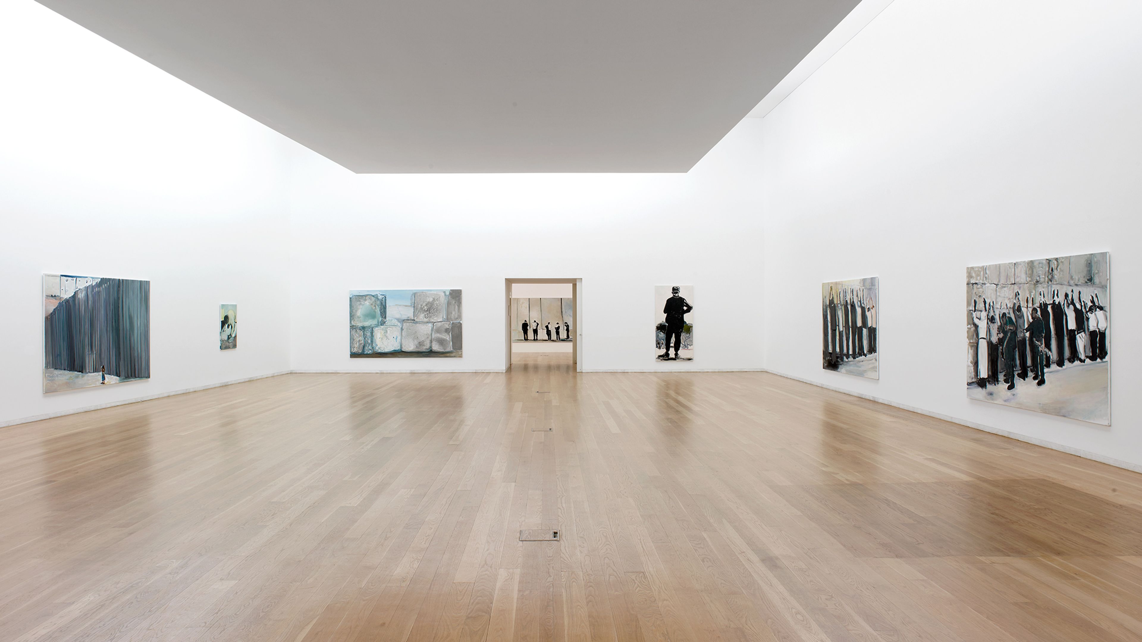 Installation view of Figure in a Landscape (right) and Living on Your Knees (right) among other works from the Against the Wall series in Marlene Dumas: Contra o Muro, Serralves, Porto, Portugal, 2010