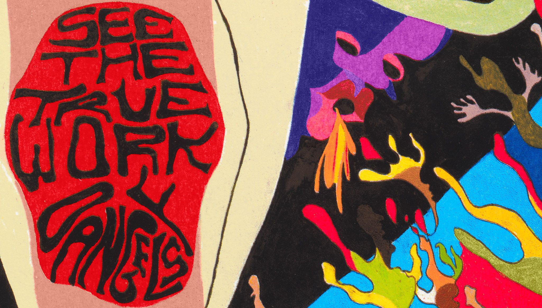 A detail of a print by Tau Lewis, titled "See the True Work of Angels," dated 2023