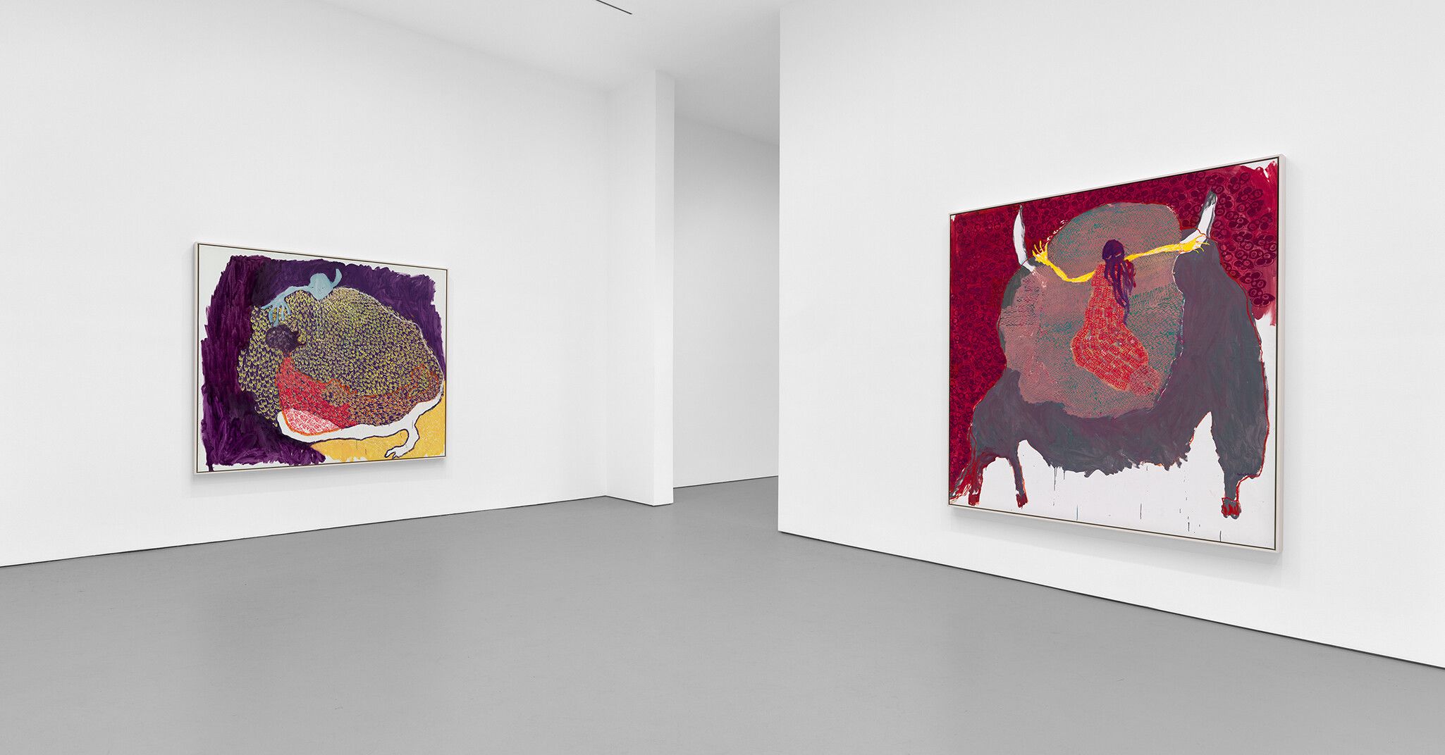 An installation view of an exhibition titled Portia Zvavahera Ndakaoneswa murima at David Zwirner, New York, in 2021.