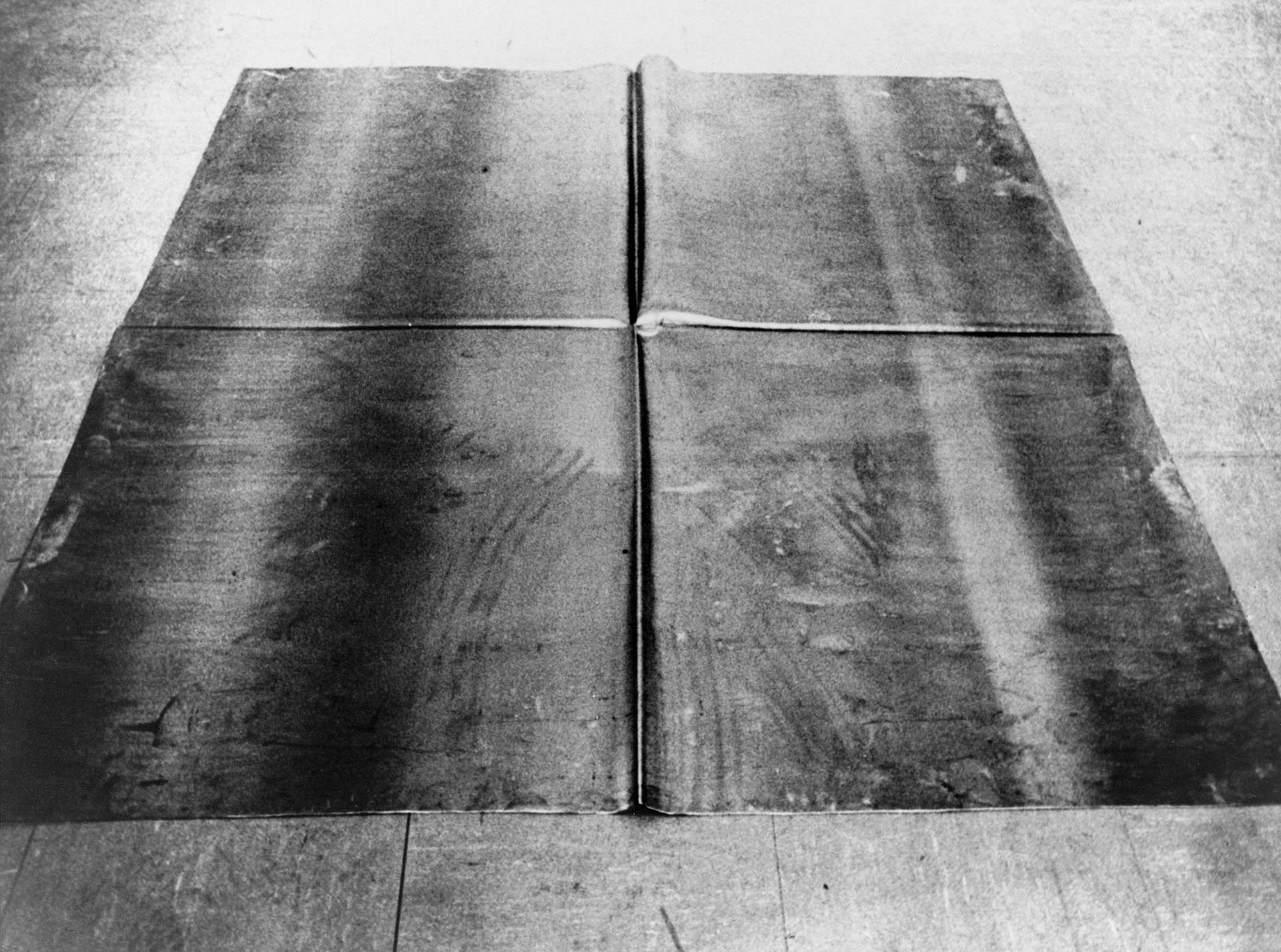 A lead sculpture by Richard Serra, titled Folded, Unfolded, dated 1969.