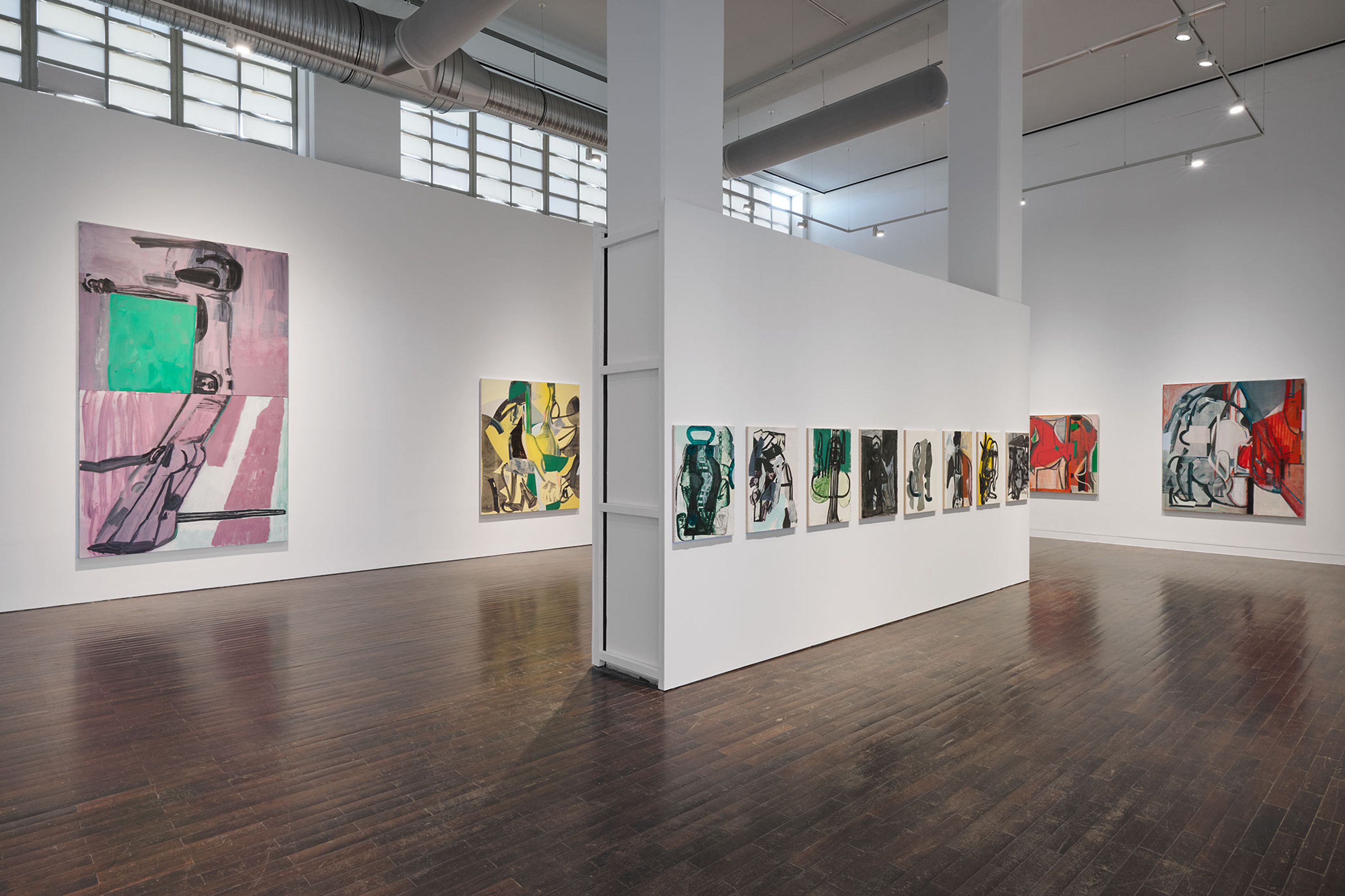 Installation view of the exhibition titled Amy Sillman: Oh Clock! at Ludwig Forum in Aachen, Germany, dated 2025.