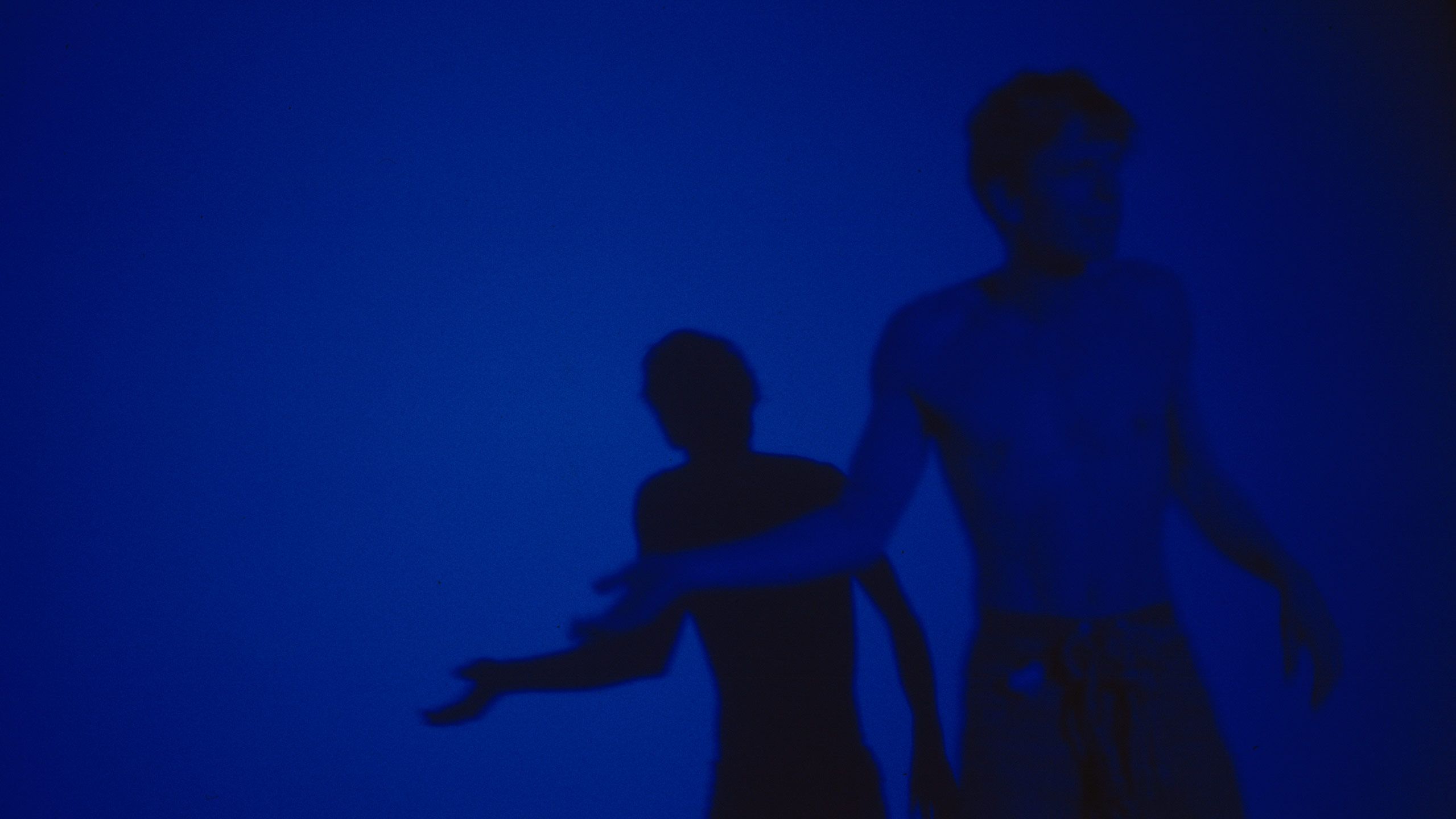 An Installation view of Derek Jarman’s Blue, 1993, taken during the final sound mix at De Lane Lea, Dean Street, London, in late 1992. Photo by Liam Daniel.