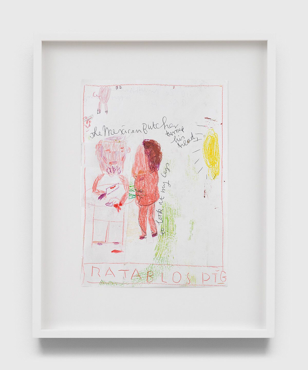 A collage on paper by Rose Wylie, titled The Mexican Butcher (Mud), dated 2020.