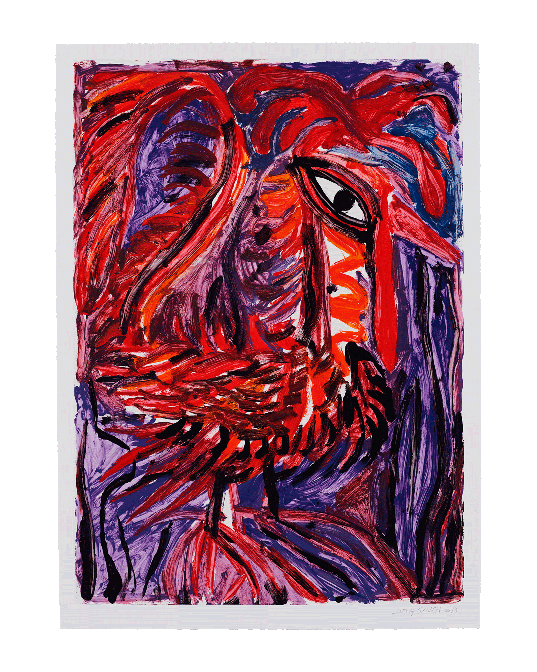 A print by Josh Smith, titled Rooster, dated 2019