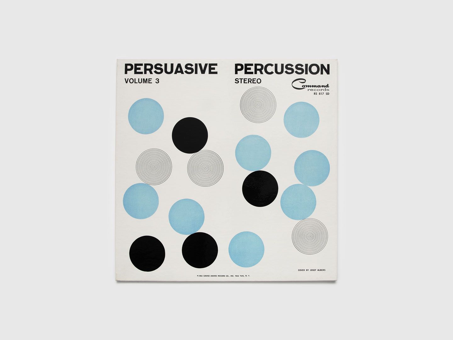 An offset printed record album jacket by Josef Albers. Album titled Persuasive Percussion, Volume 3, dated 1959.