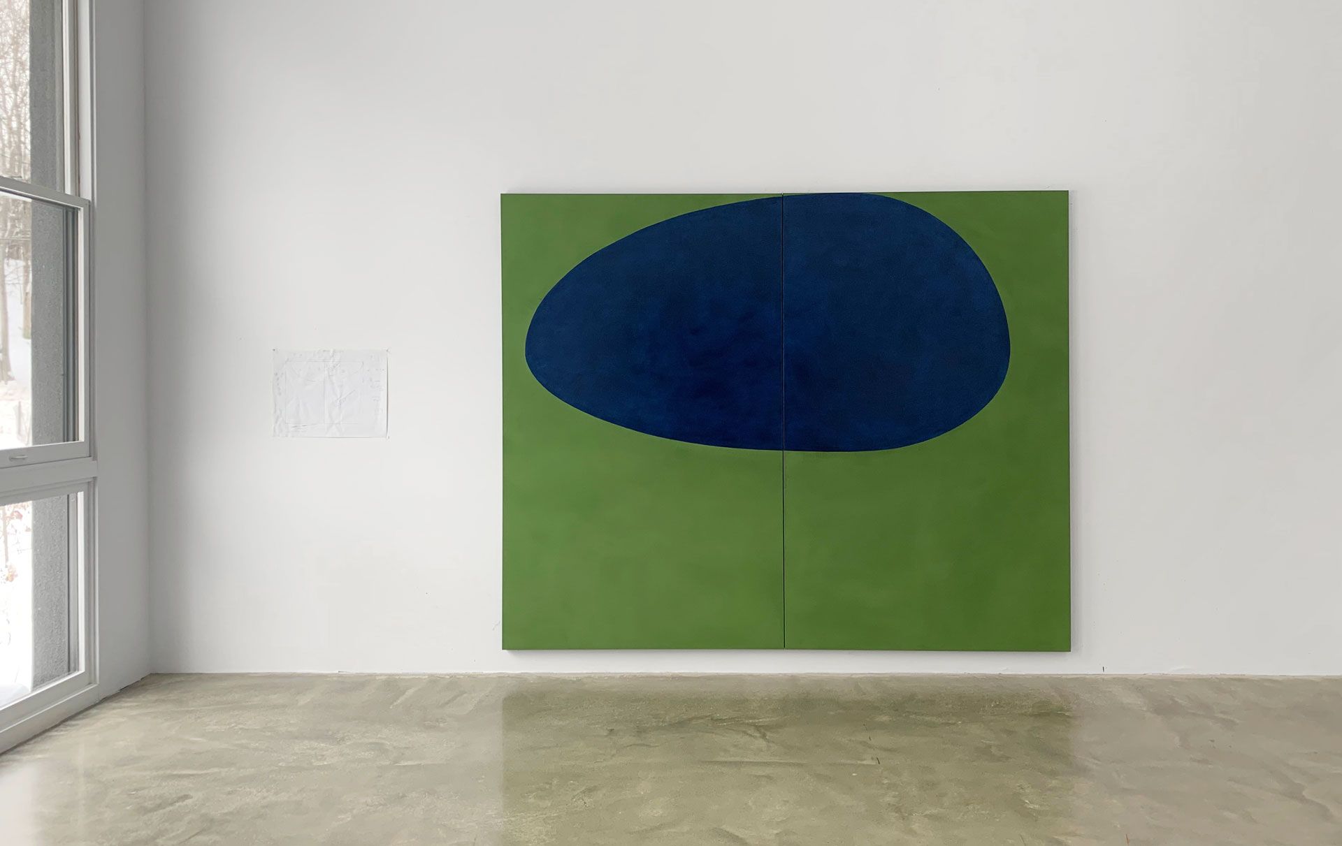 An installation view of a painting by Suzan Frecon titled annunciata, dated 2019.
