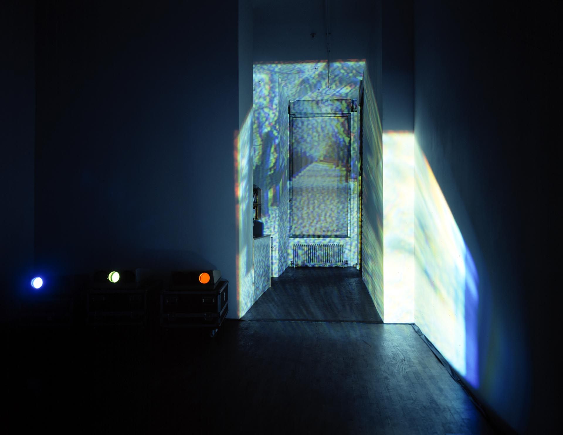 A video installation by Diana Thater, titled Late & Soon (Occident Trotting), dated 1993.