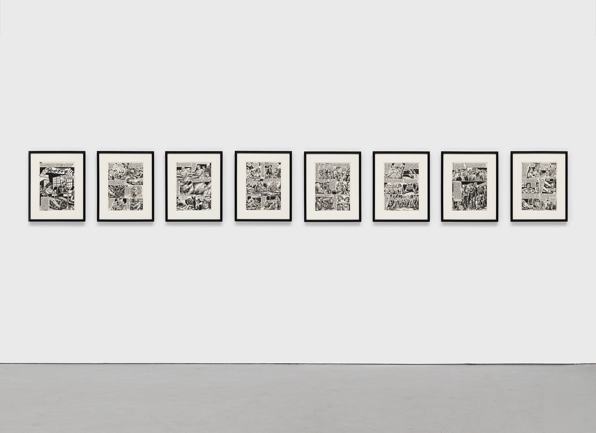 A drawing in eight parts by R. Crumb, titled Footsy, dated 1987.