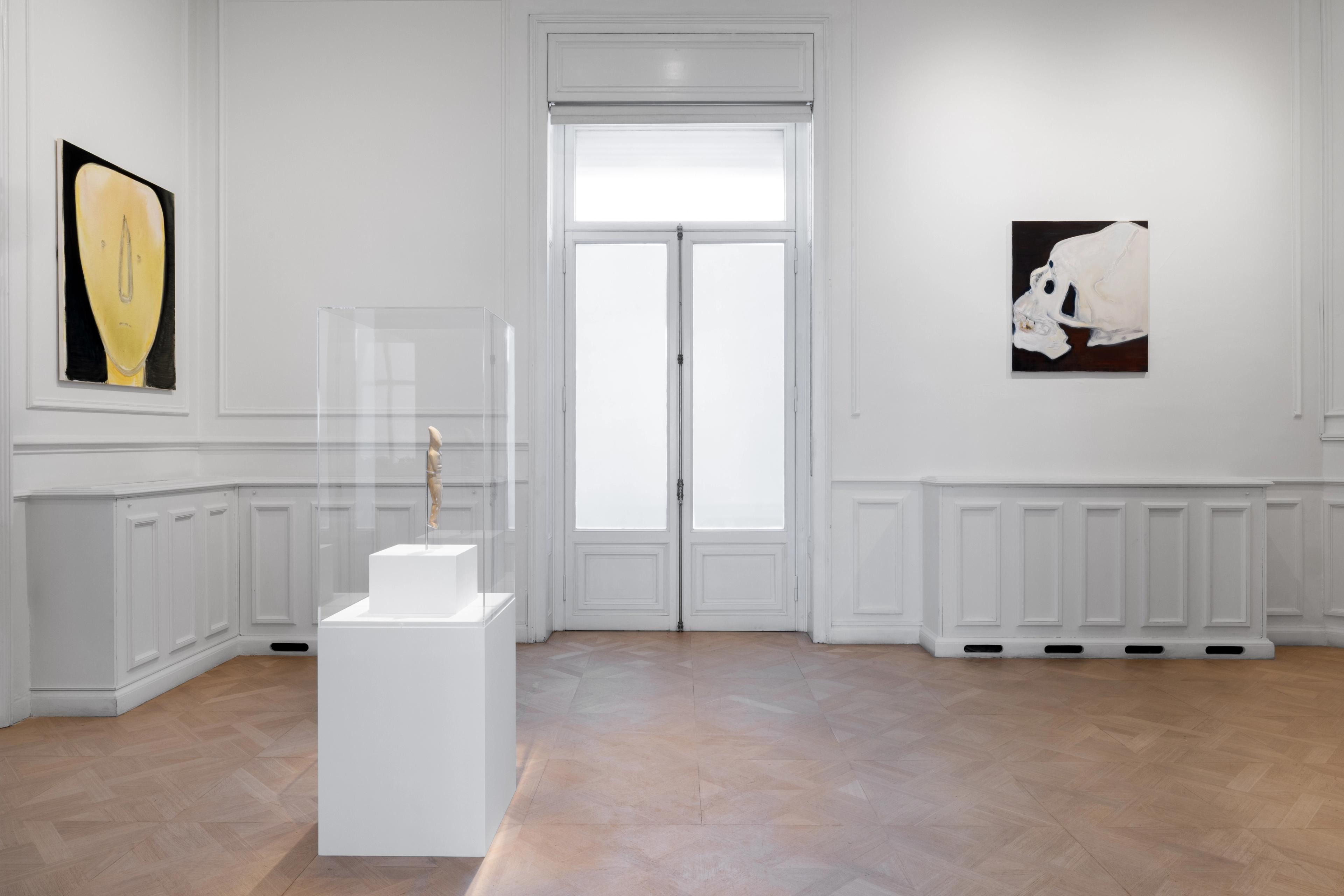 Installation view of the exhibition Marlene Dumas: Cycladic Blues at the Museum of Cycladic Art in Athens, Greece, dated 2025.