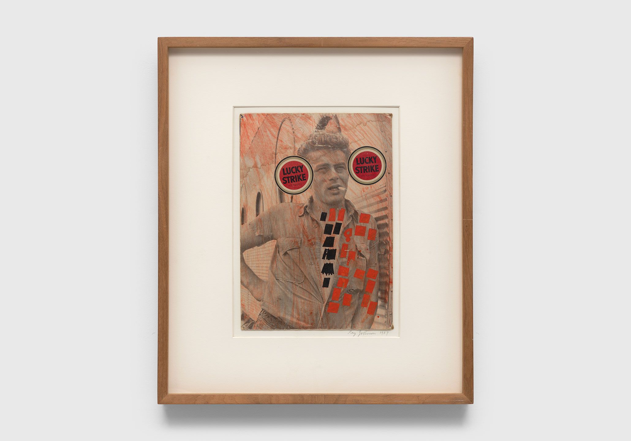 A collage on board by Ray Johnson, titled James Dean, dated 1957.