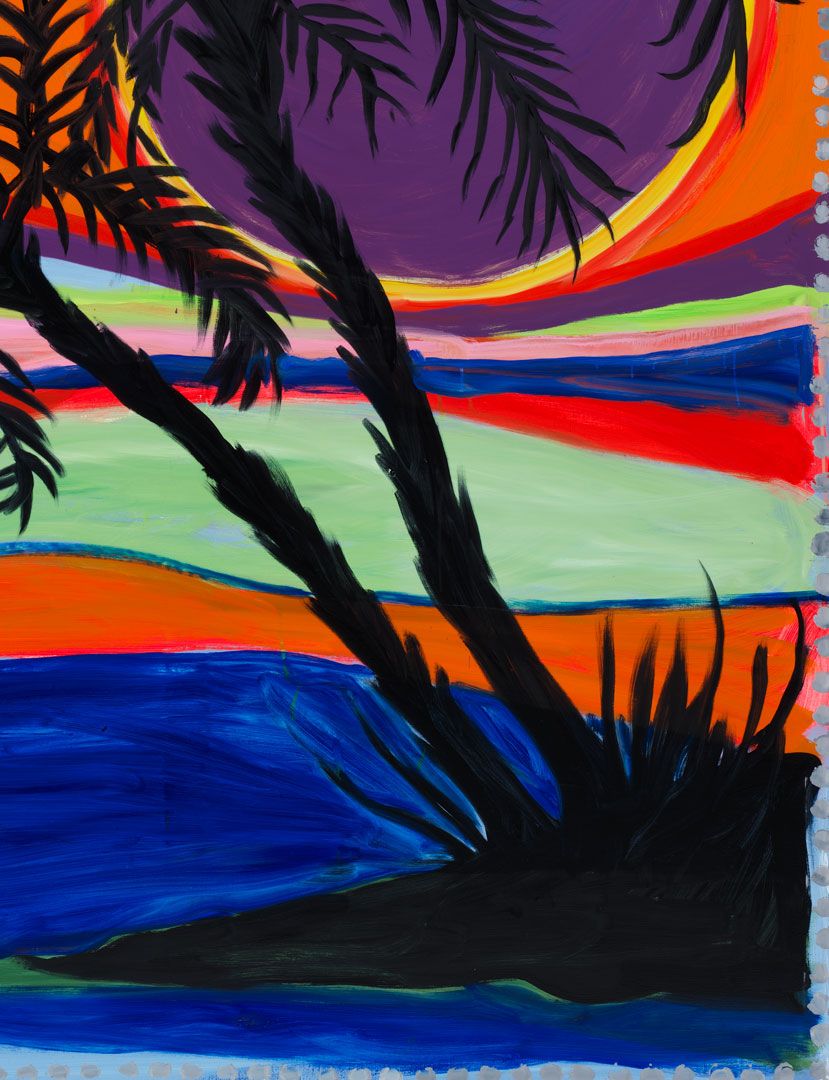 A detail from a painting by Josh Smith, titled Karma Palms #4, dated 2019