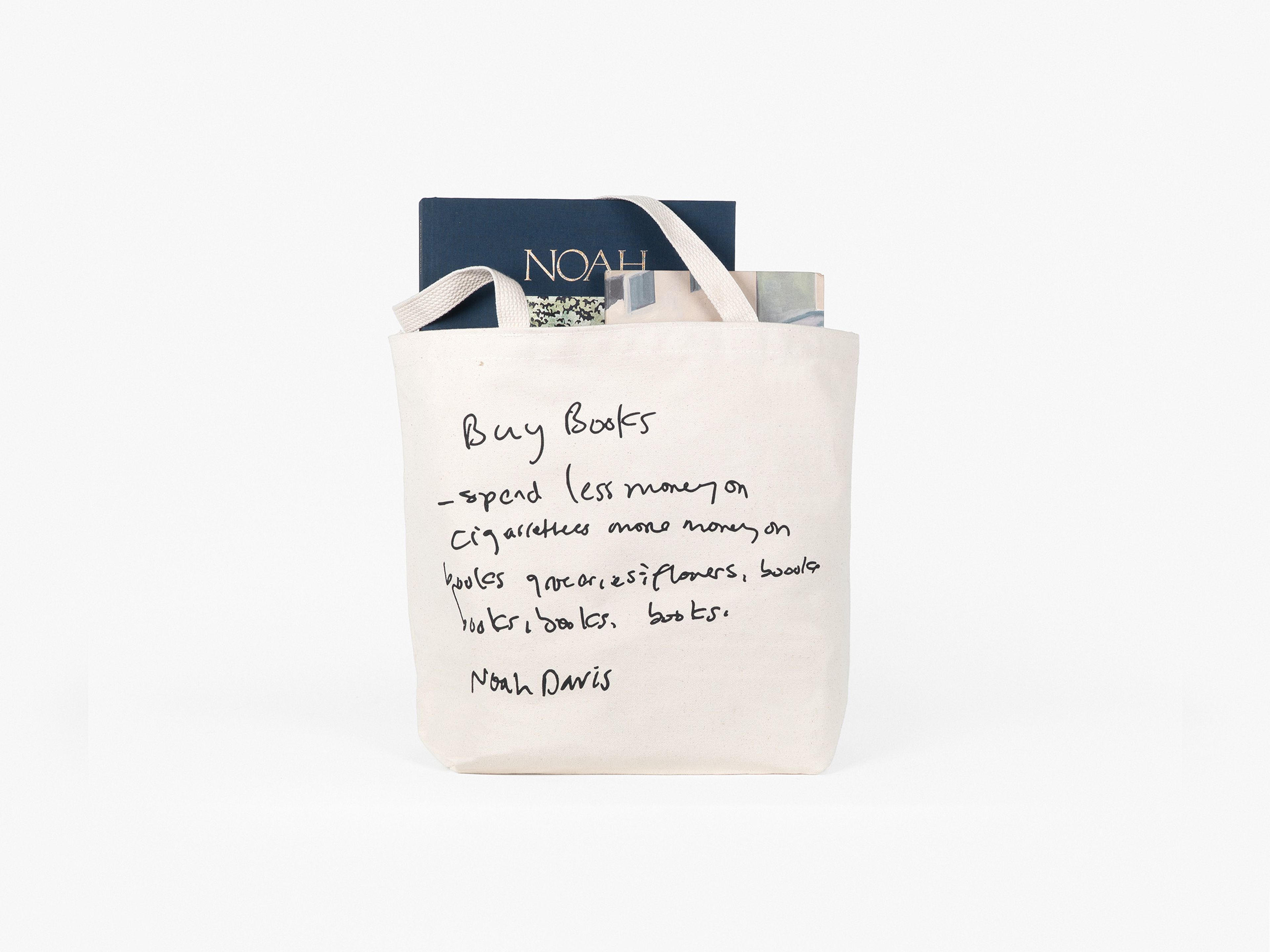 A heavy-duty cotton canvas tote, featuring a handwritten excerpt from Noah Davis’s personal journals.