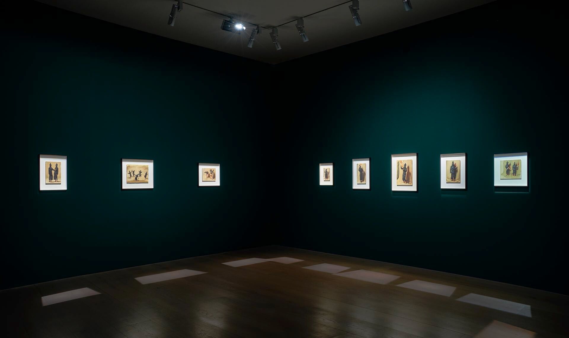 Installation view of the exhibition Michaël Borremans: Black Mould, at David Zwirner in London, dated 2015.