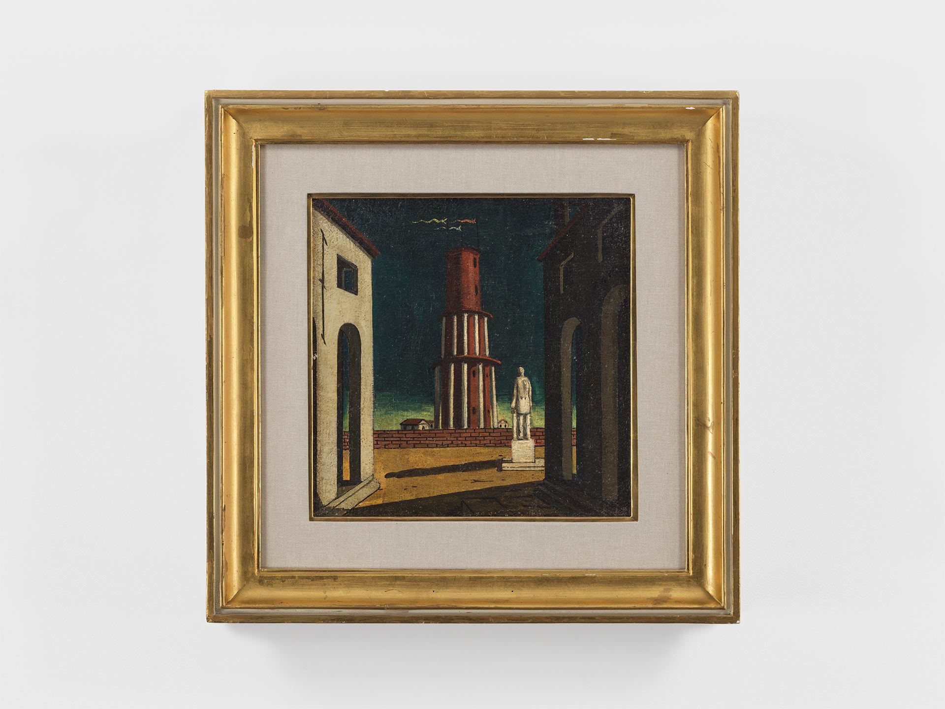 A painting by Giorgio de Chirico, titled La grande torre, translated as The Big Tower, dated 1932.