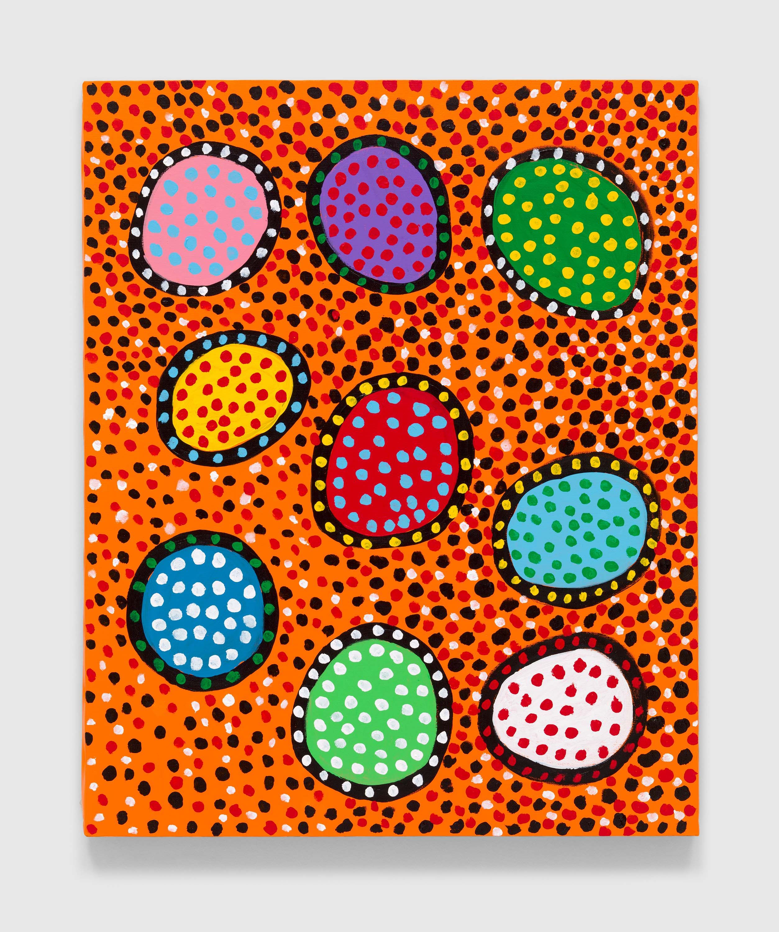 A painting by Yayoi Kusama, titled ﻿EVERY DAY I PRAY FOR LOVE, dated 2022.