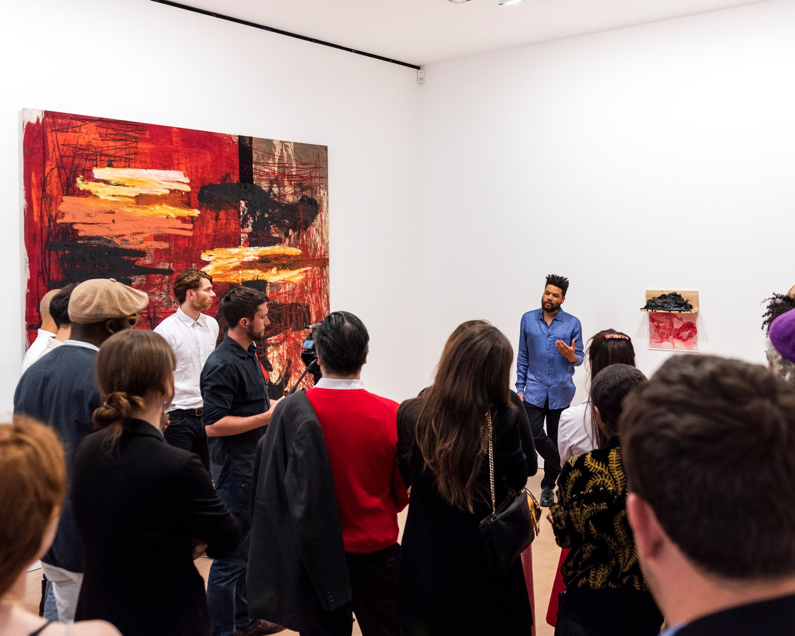 Oscar Murillo at the opening of his exhibition Manifestation at David Zwirner London, dated 2019