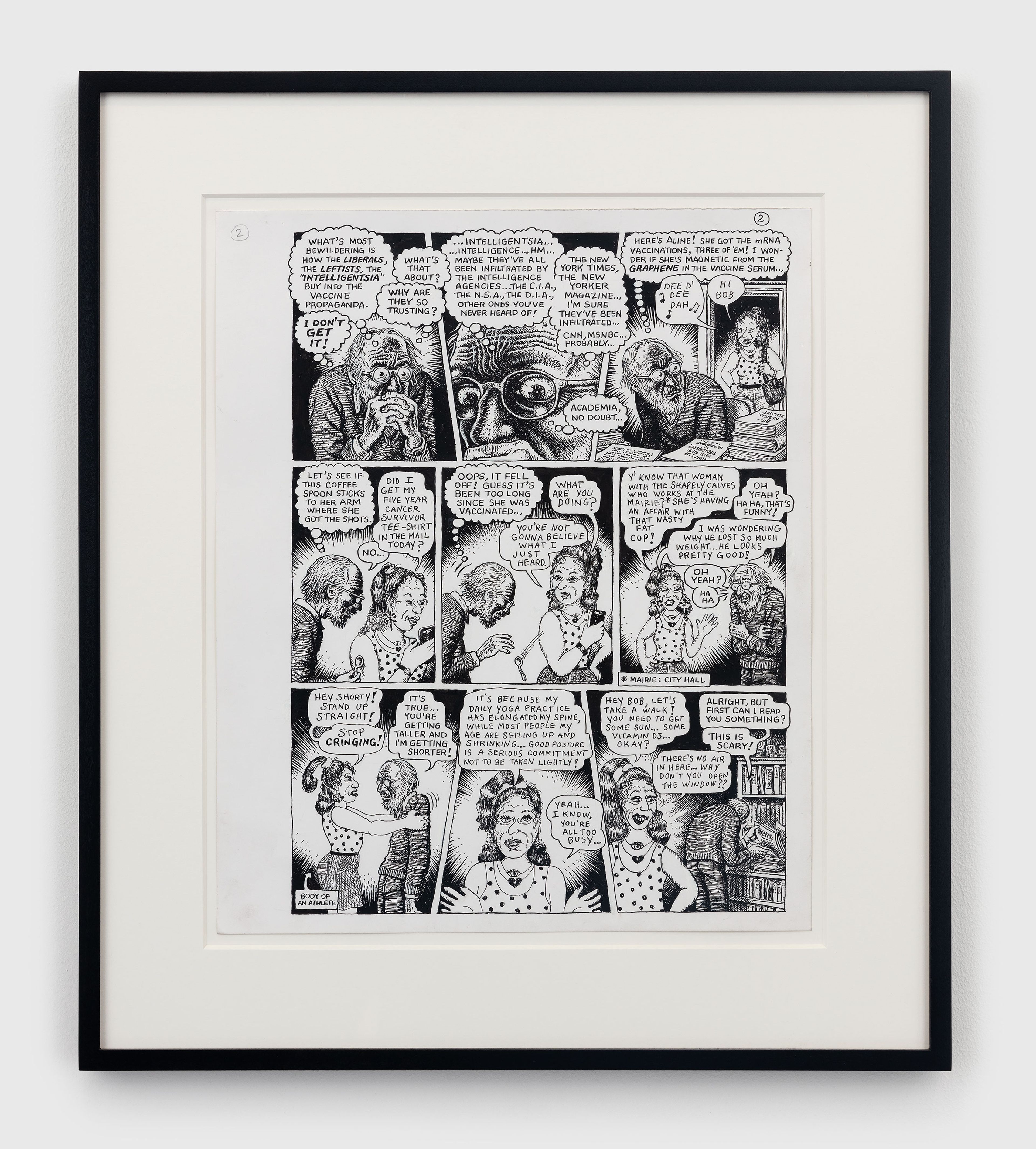 A 10-page ink and correction fluid on paper artwork by Aline Kominsky-Crumb and R. Crumb, titled Crumb Family Covid Exposé, dated 2021.