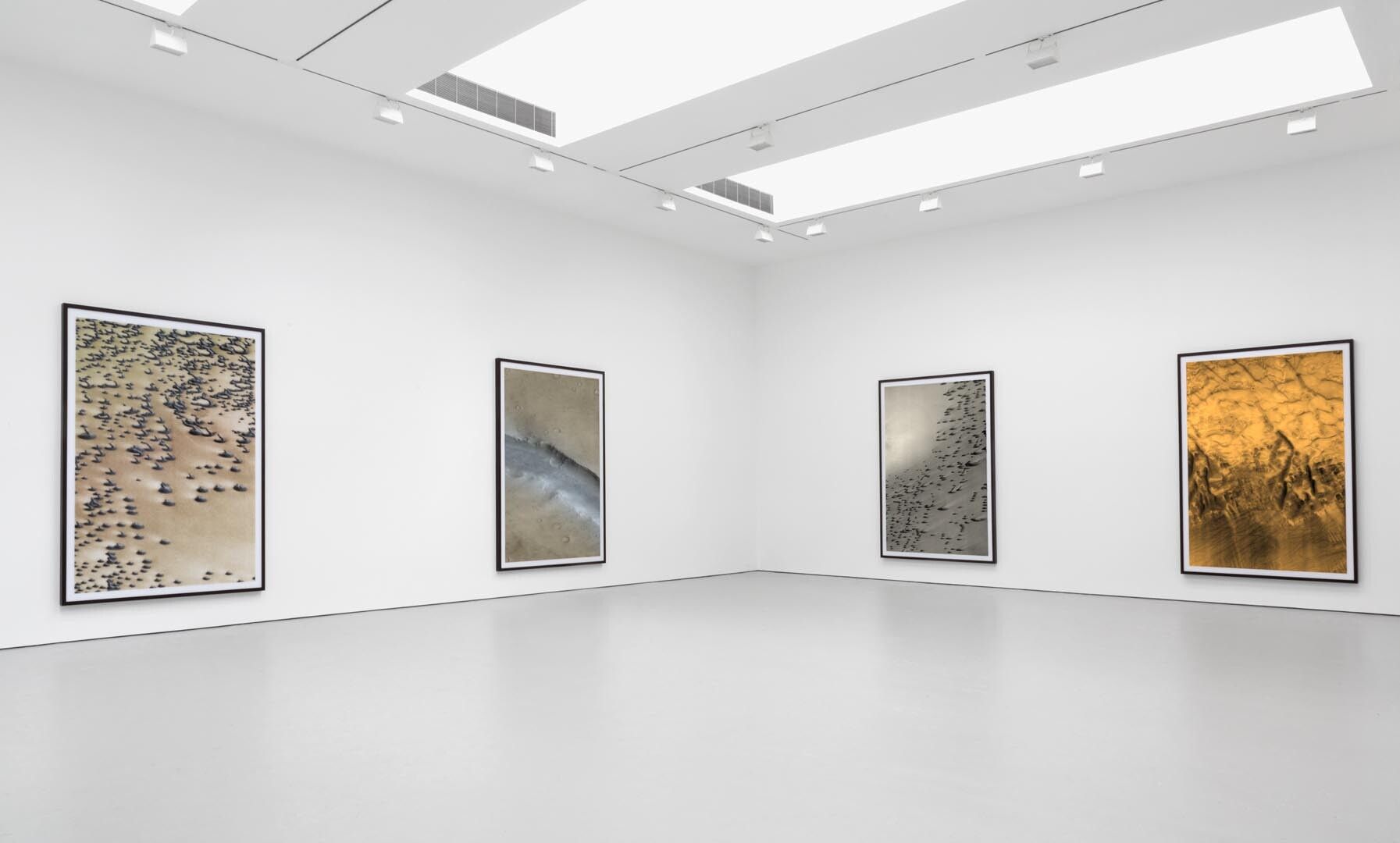 Installation view of the exhibition Thomas Ruff: photograms and ma.r.s., at David Zwirner in New York, dated 2013.