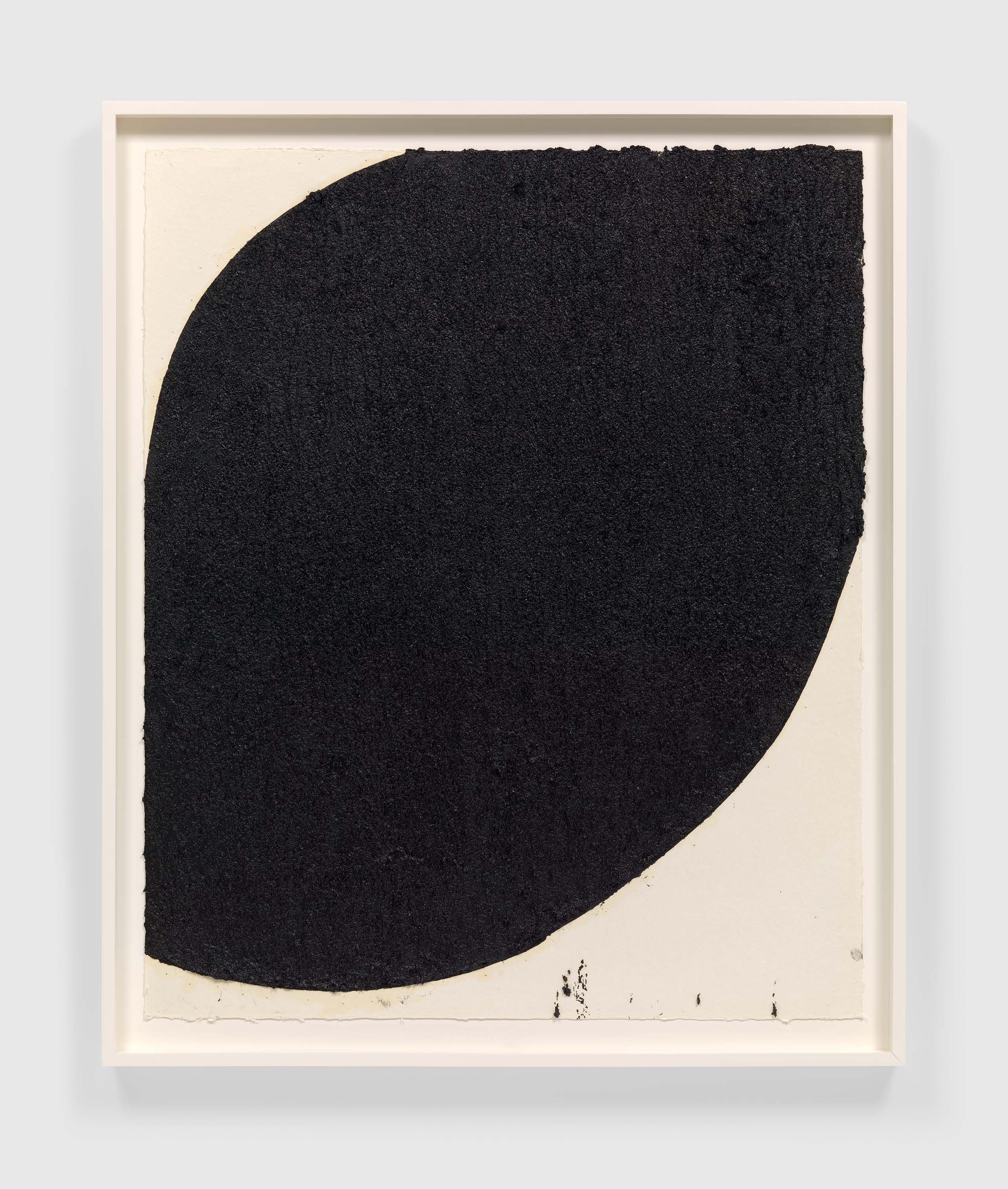 A paintstick, etching ink, and silica on handmade paper by Richard Serra, titled Body and Soul, dated 2020.