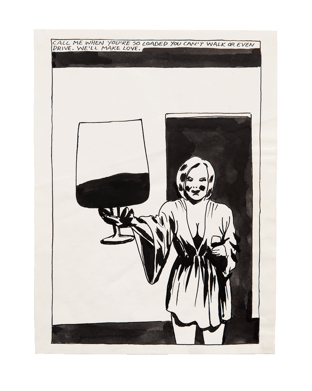 A drawing by Raymond Pettibon titled No Title (Call me when...), dated 1985.