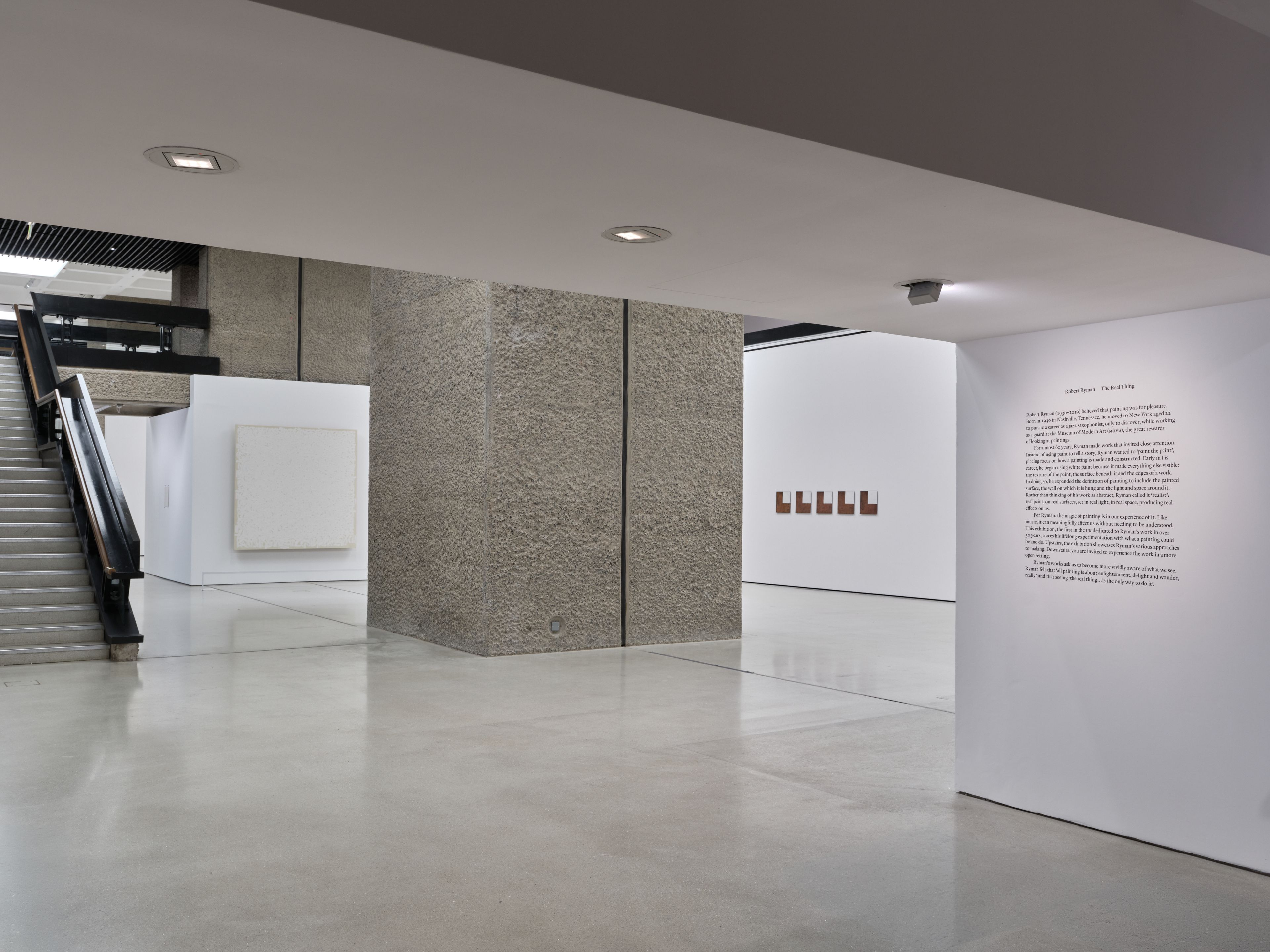 Installation view of the exhibition Robert Ryman: The Real Thing, at the Barbican Art Gallery, located in London, United Kingdom, dated 2026.