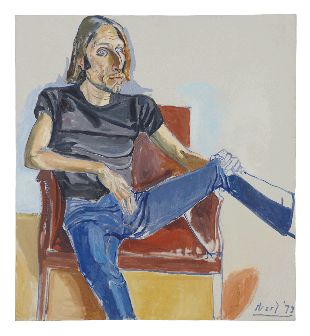 A painting by Alice Neel, titled David Sokola, dated 1973.