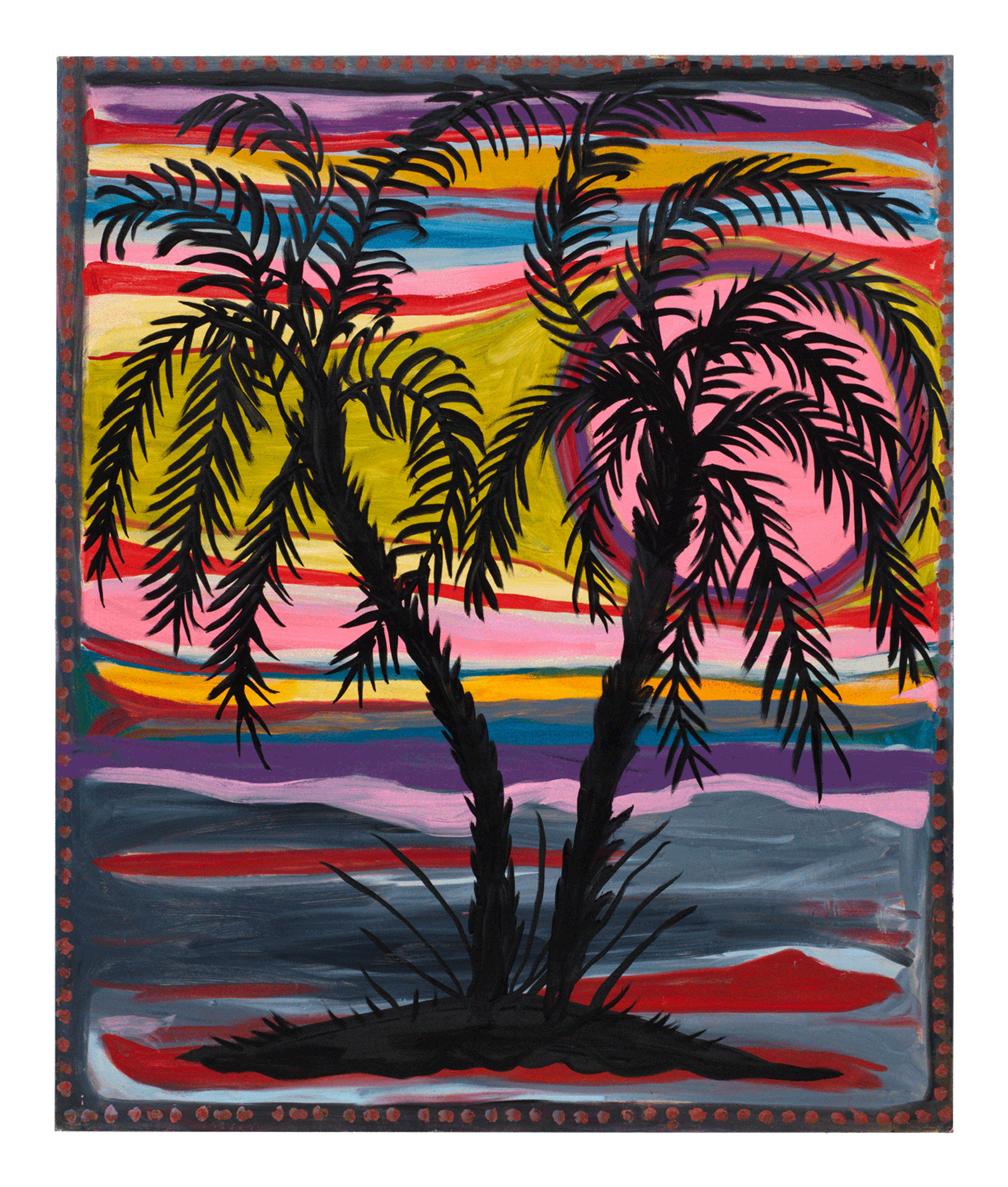 An oil painting on linen by Josh Smith, titled Palms #1, dated 2019.