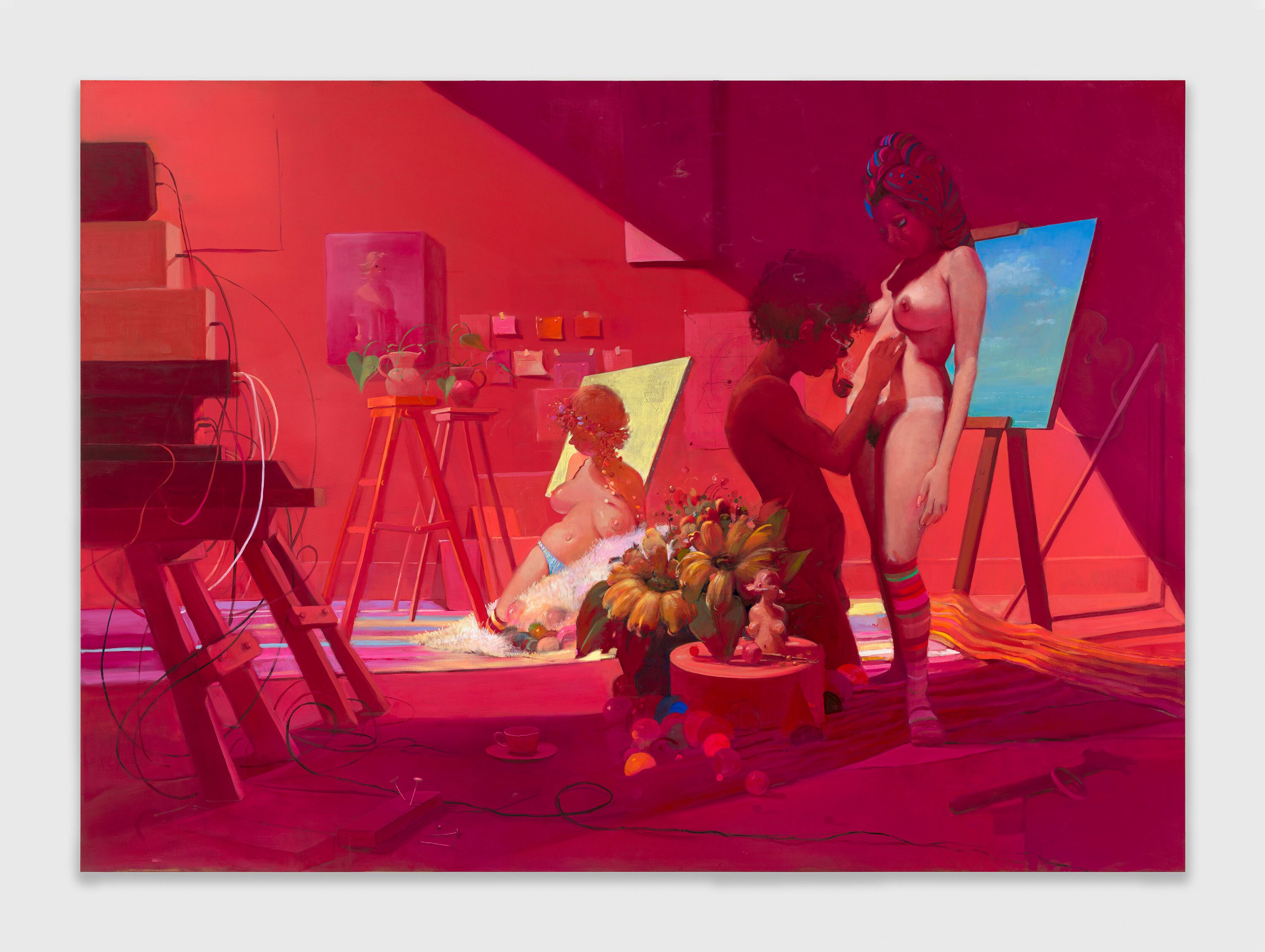 A painting by Lisa Yuskavage, titled Night Classes at the Department of Painting Drawing and  Sculpture, dated 2018 to 2020.