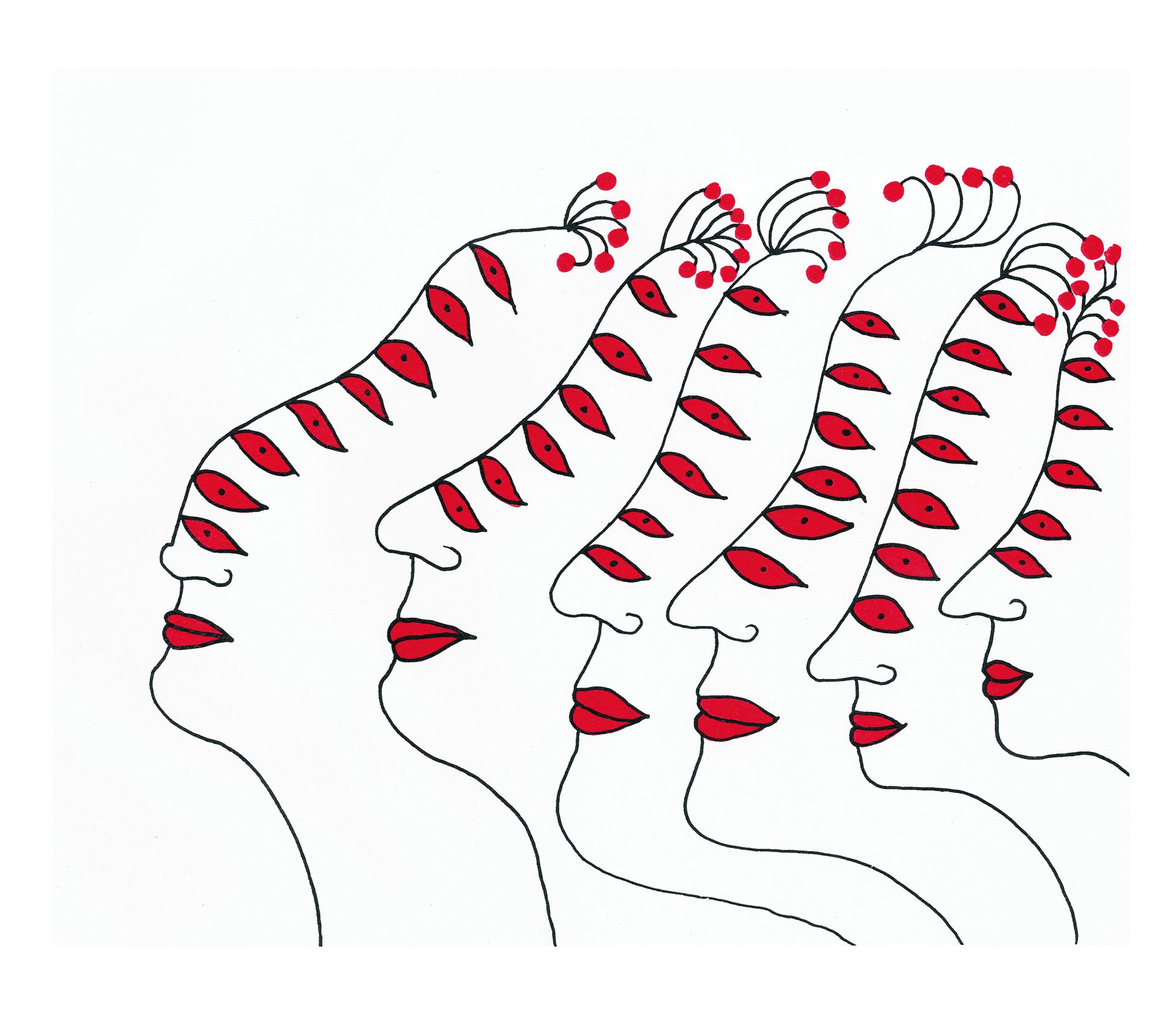 A silkscreen print and etching on Moulin de Larroque paper by Yayoi Kusama, titled A Chat Among Women, dated 2012.