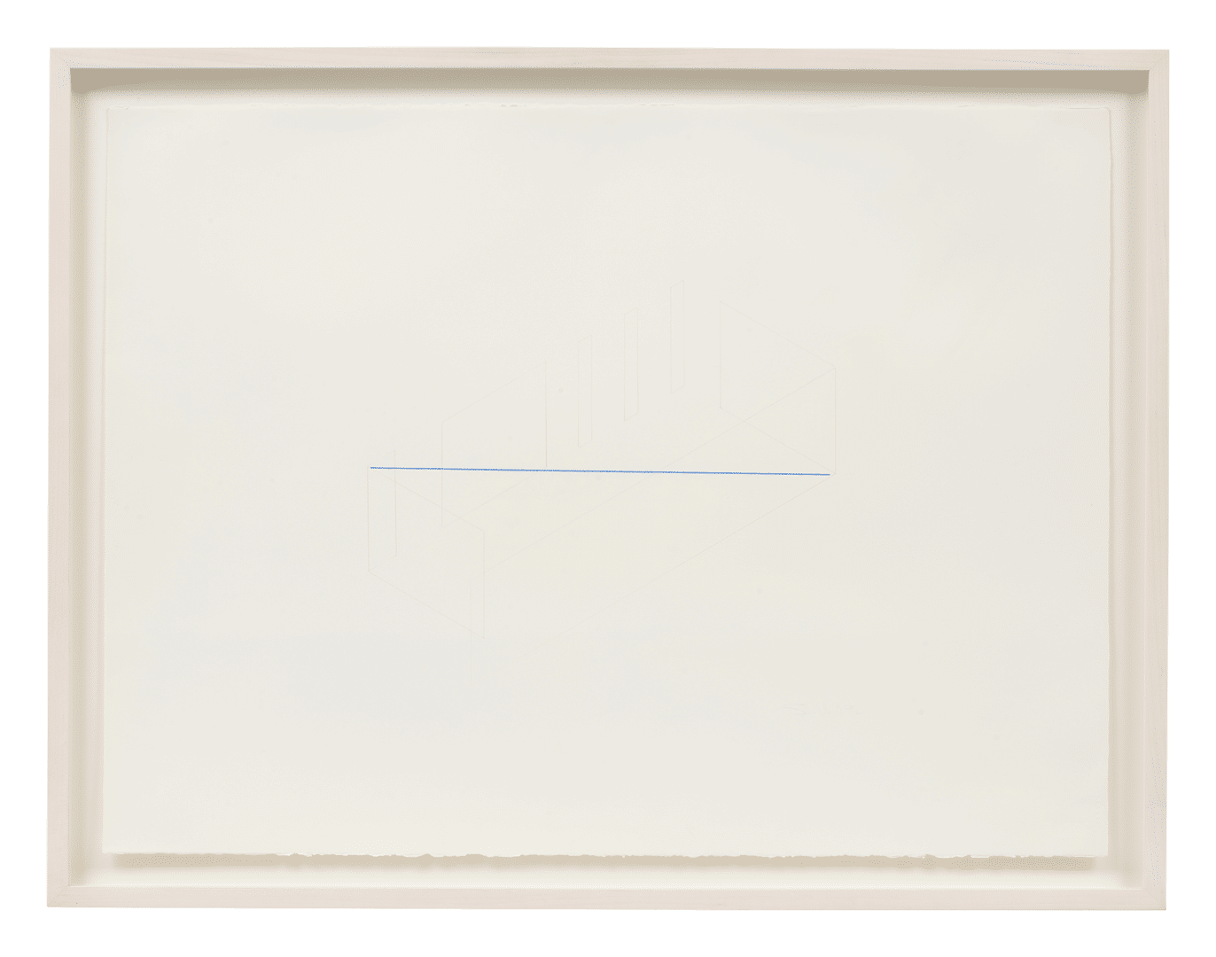 An untitled pencil and blue pastel on Arches Aquarelle paper by Fred Sandback, dated 1992.