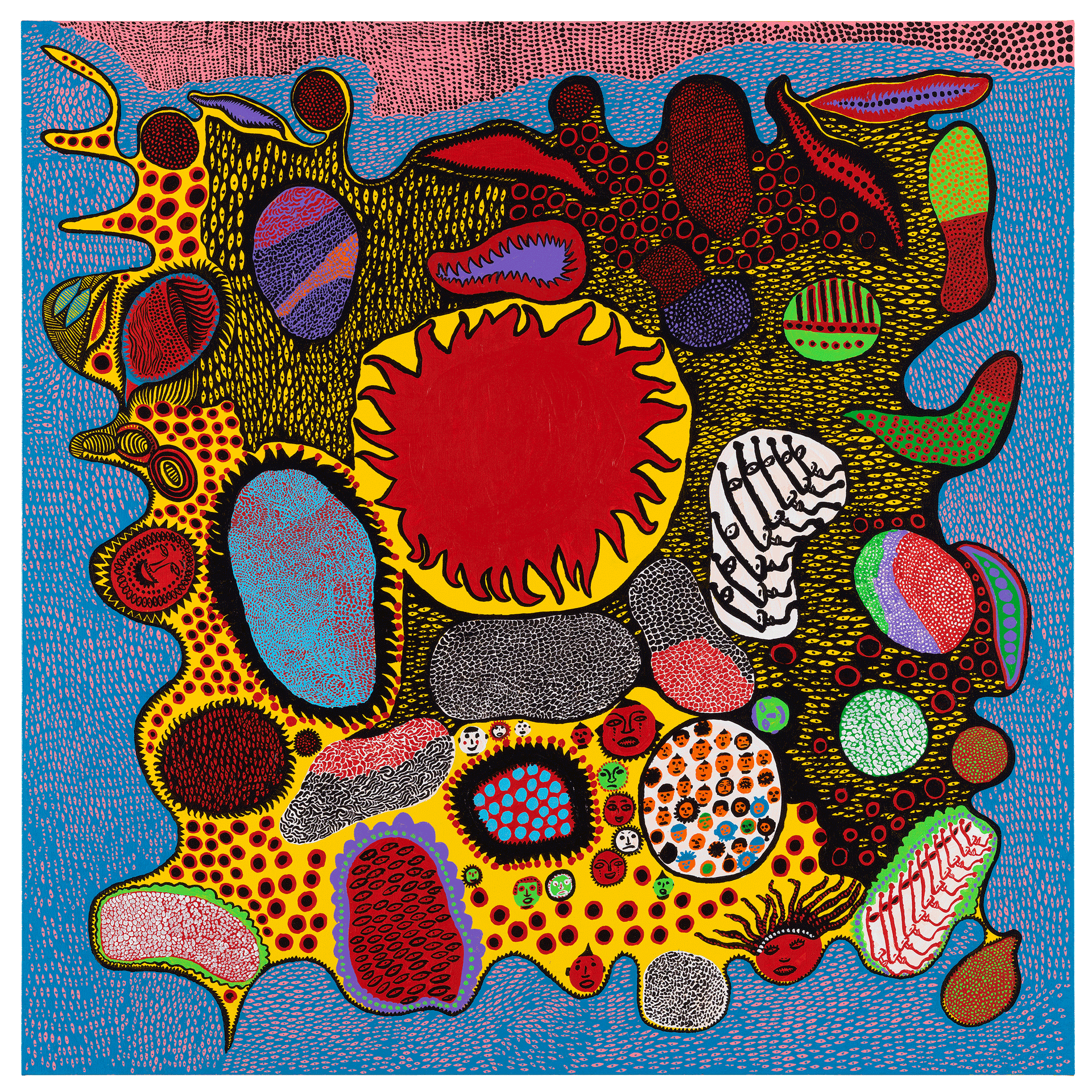 A painting by Yayoi Kusama, titled To The Extent of Life, dated 2015.