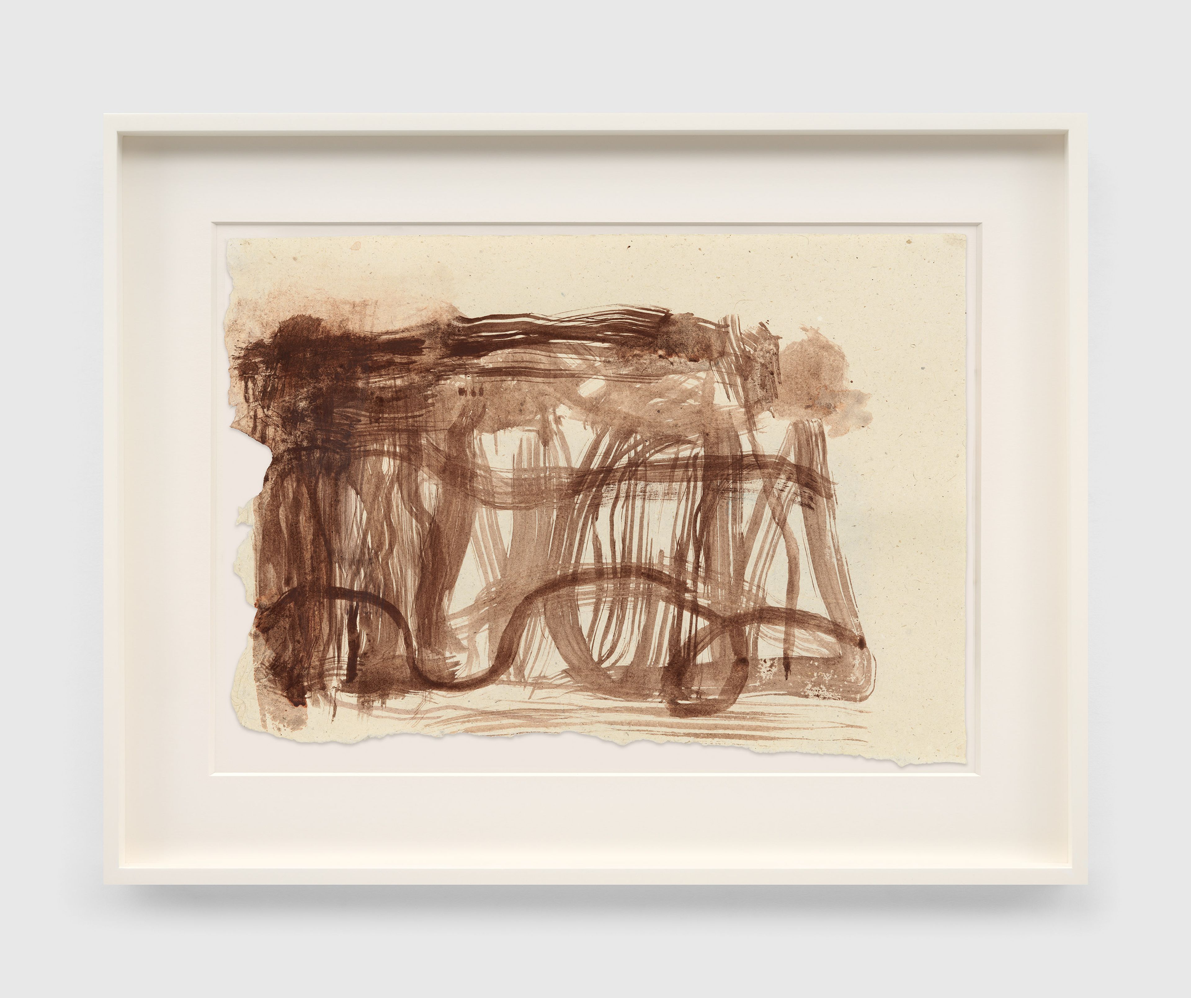 A work on paper by Suzan Frecon, titled brushwood haematite fences 2/2/25, dated 2025.