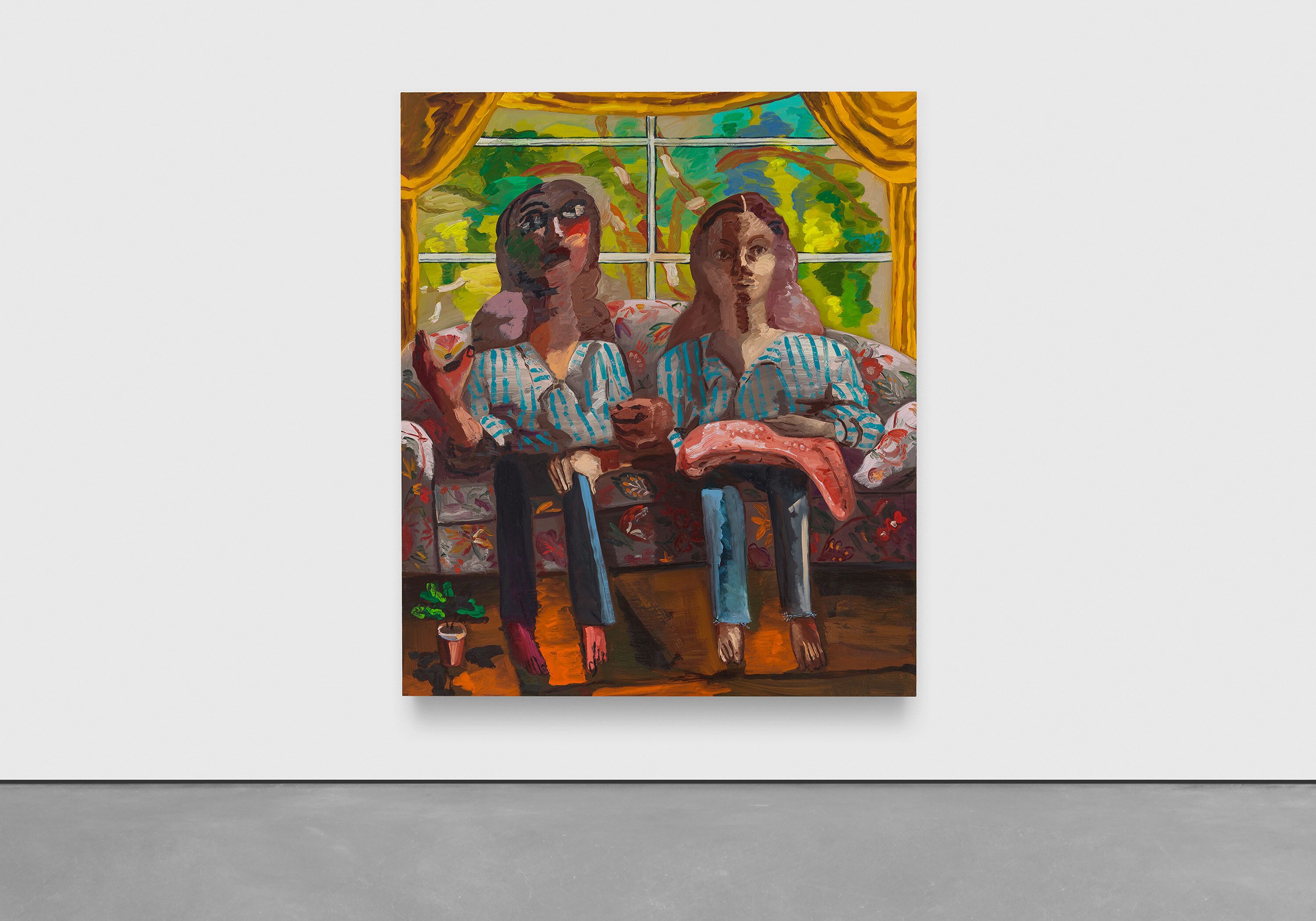 A painting by Dana Schutz, titled Talking Twin, dated 2023.