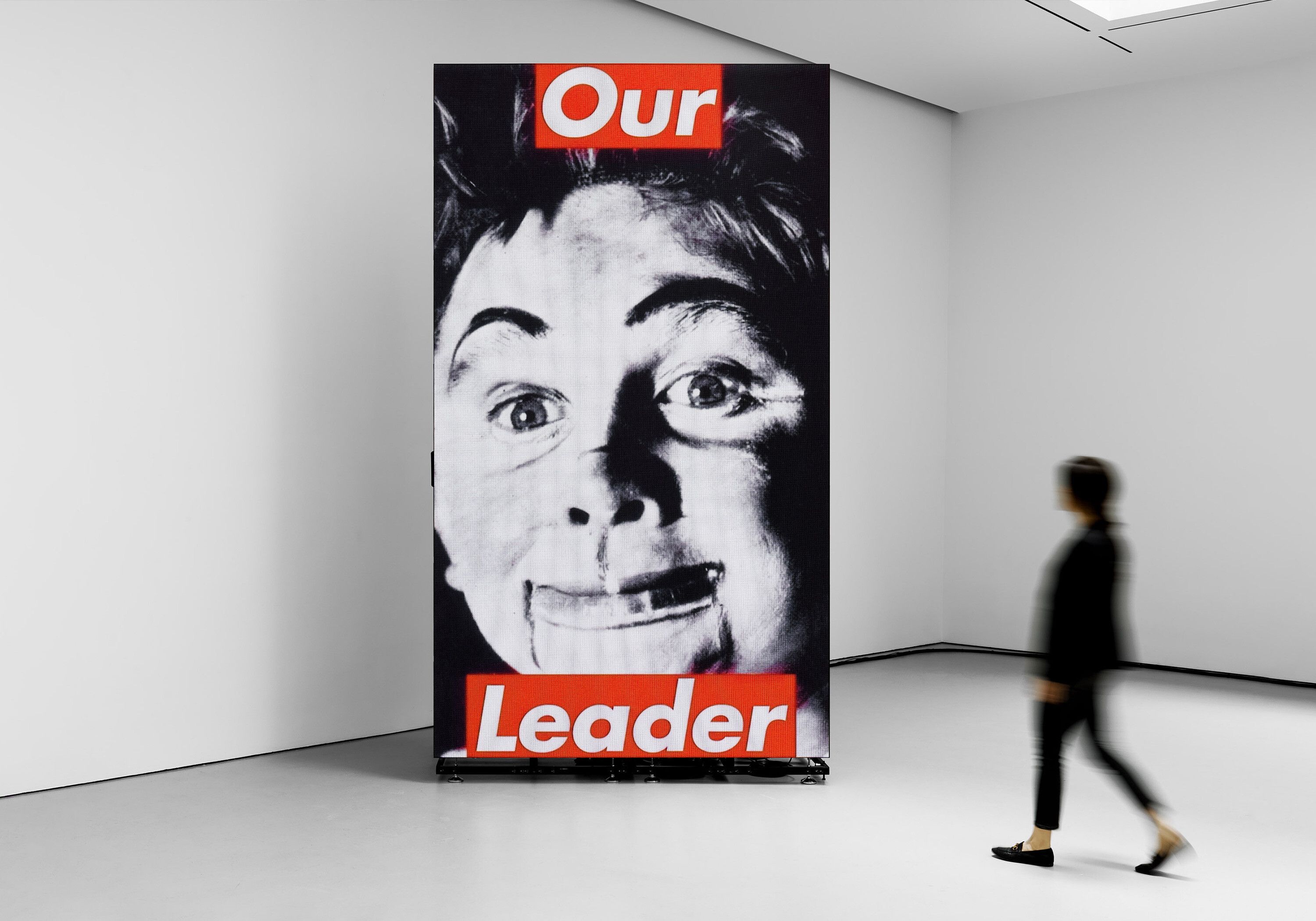 A video by Barbara Kruger, called Untitled (Our Leader), dated in 1987 and 2020.