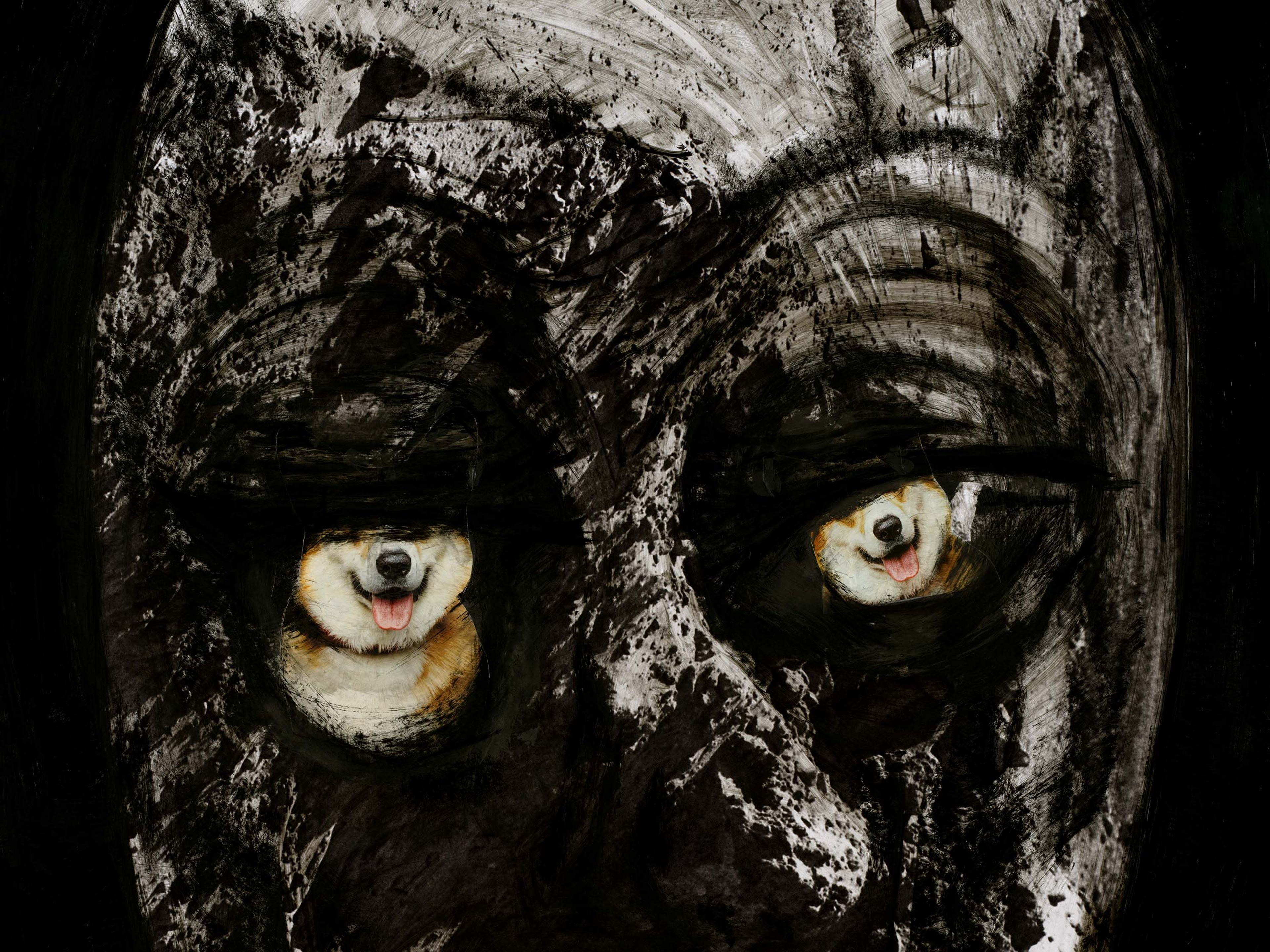 A detail from an untitled work on paper by Huma Bhabha, dated 2025.
