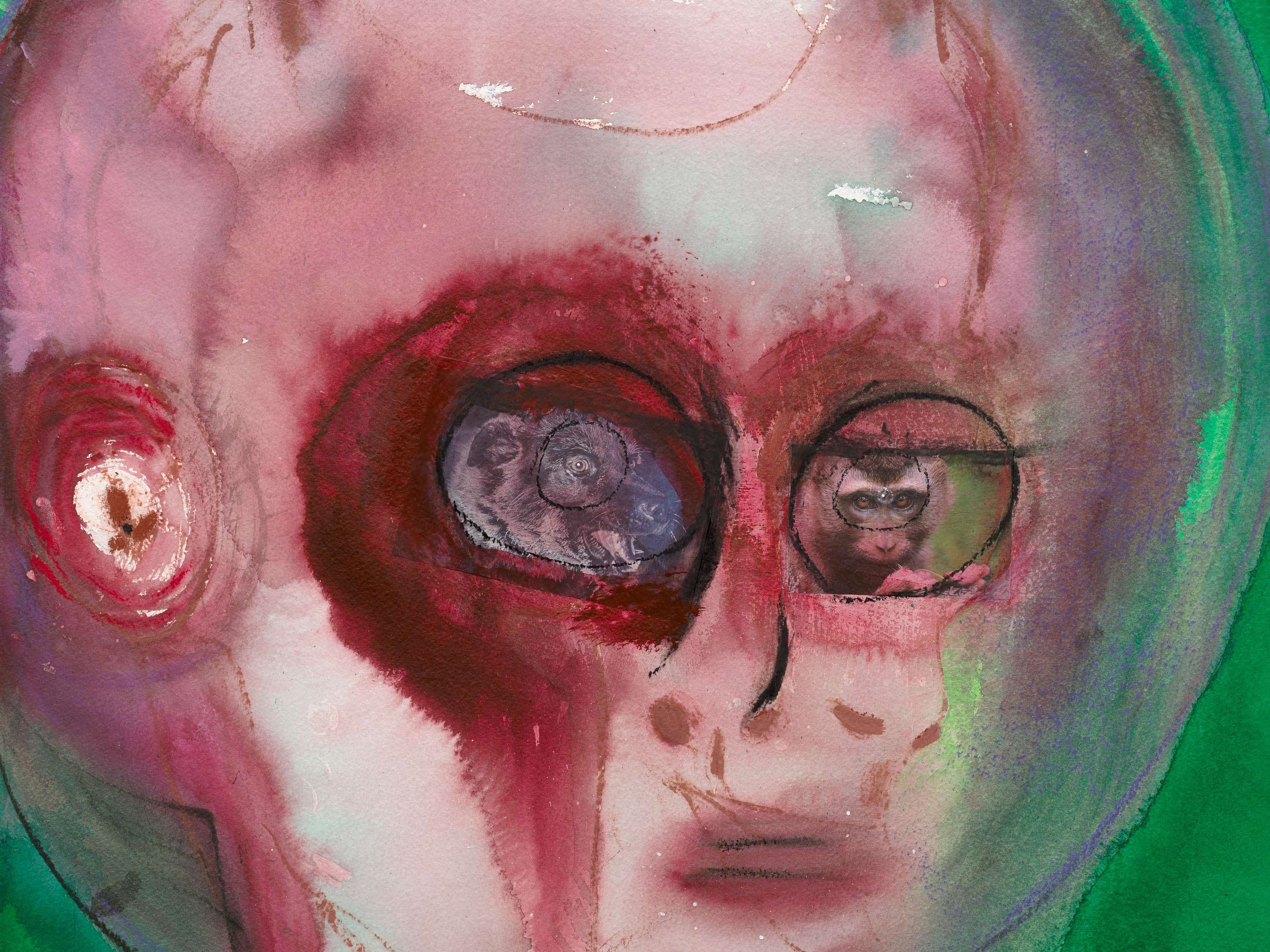 A detail from an untitled work on paper by Huma Bhabha, dated 2025.